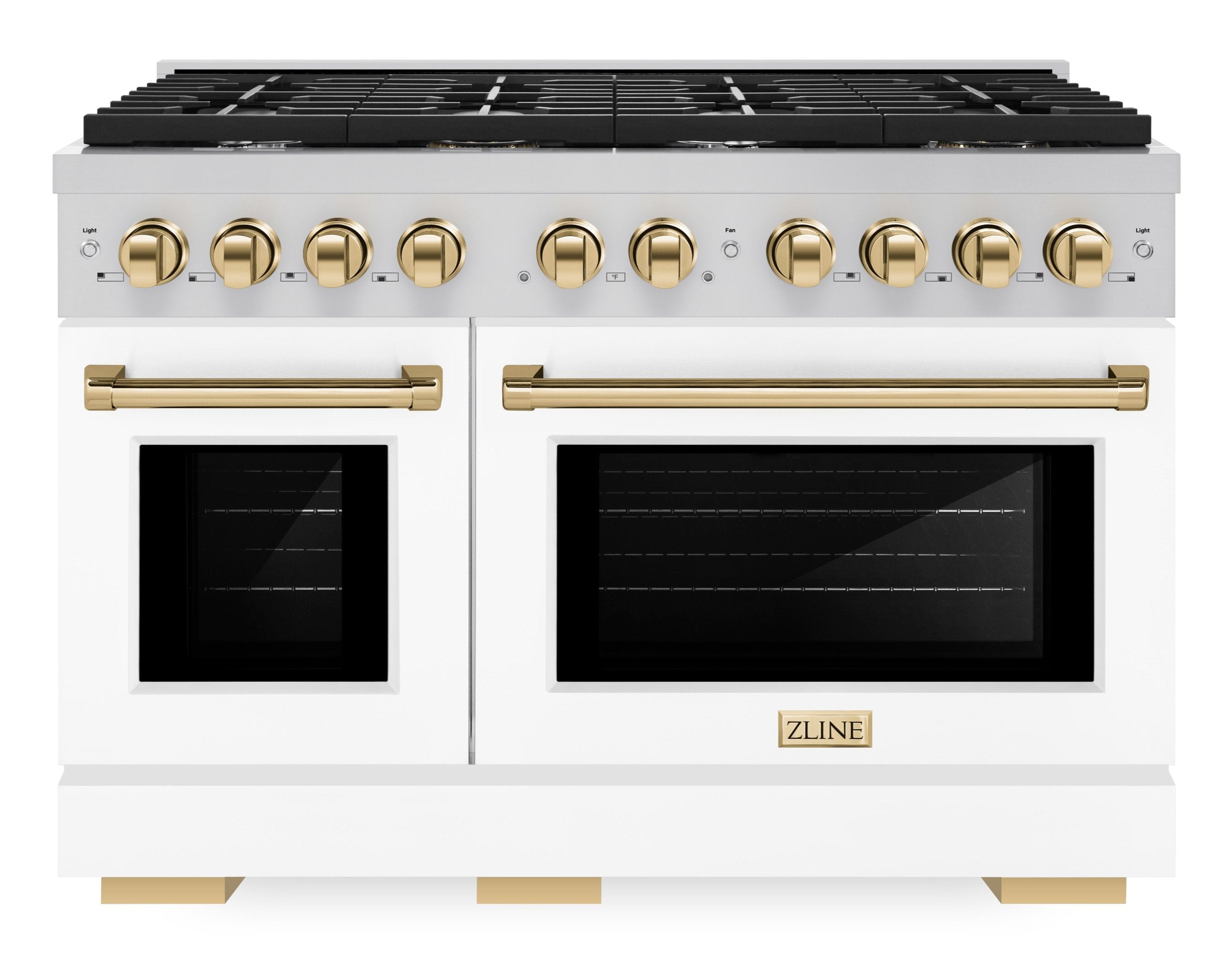 ZLINE Autograph Edition 48 in. Paramount Double Oven Dual Fuel Range with 8 Gas Burners, 6.7 cu. ft., White Matte Doors and Polished Gold Accents (SDRZ-WM-48-G)