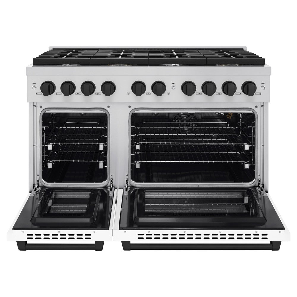 ZLINE Autograph Edition 48 in. Paramount Double Oven Dual Fuel Range with 8 Gas Burners, White Matte Doors and Matte Black Accents, 6.7 cu. ft., SDRZ-WM-48-MB