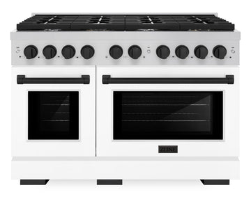 ZLINE Autograph Edition 48 in. Paramount Double Oven Dual Fuel Range with 8 Gas Burners, White Matte Doors and Matte Black Accents, 6.7 cu. ft., SDRZ-WM-48-MB