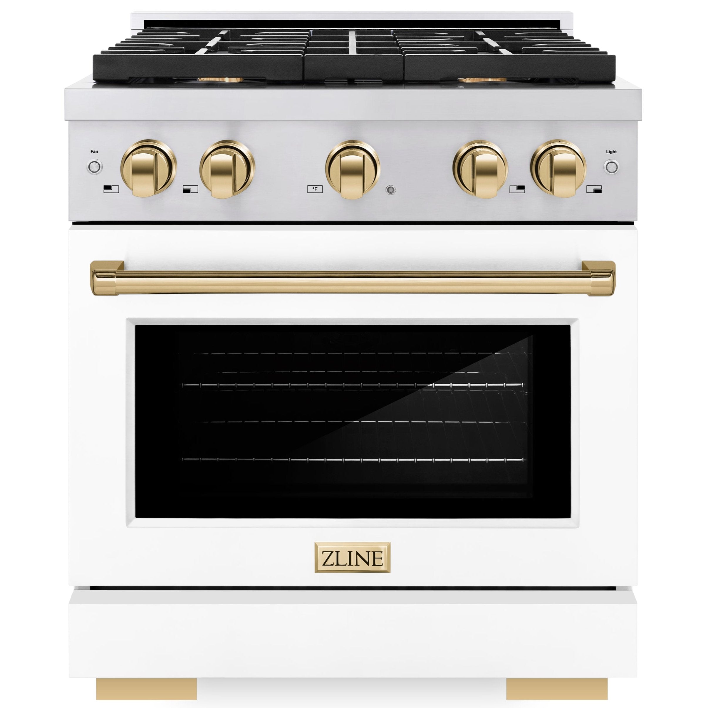ZLINE Autograph 30 in. 4.2 cu. ft. Paramount Gas Range with Convection Gas Oven, Stainless Steel with White Matte Door and Gold Accents (SGRZ-WM-30-G)
