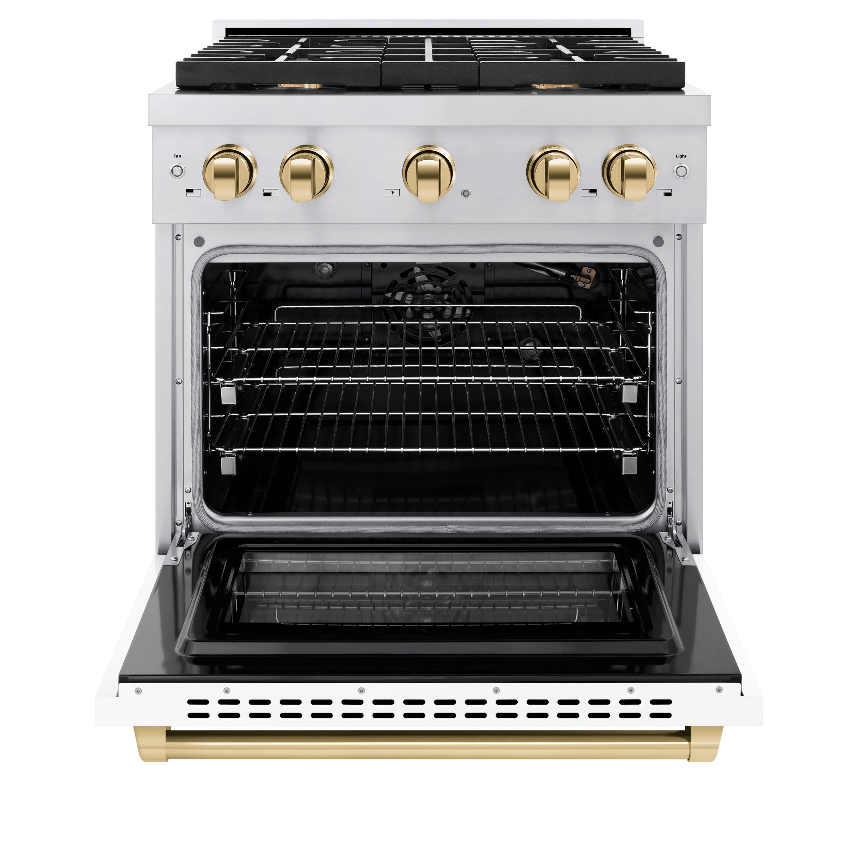 ZLINE Autograph 30 in. 4.2 cu. ft. Paramount Gas Range with Convection Gas Oven, Stainless Steel with White Matte Door and Gold Accents (SGRZ-WM-30-G)