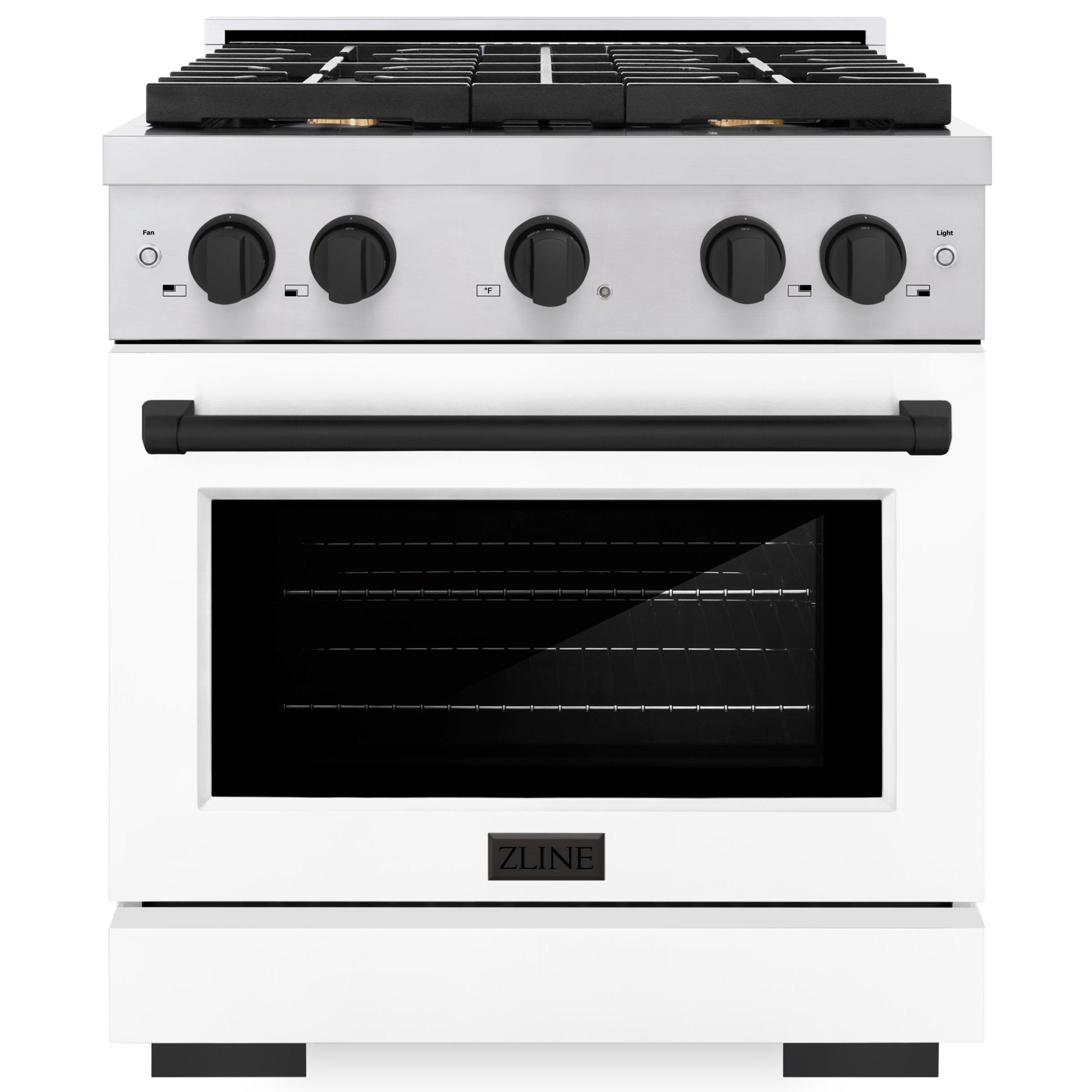 ZLINE Autograph 30 in. 4.2 cu. ft. Paramount Gas Range with Convection Oven, Stainless Steel with White Matte Door and Matte Black Accents (SGRZ-WM-30-MB)