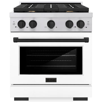 ZLINE Autograph 30 in. 4.2 cu. ft. Paramount Gas Range with Convection Oven, Stainless Steel with White Matte Door and Matte Black Accents (SGRZ-WM-30-MB)