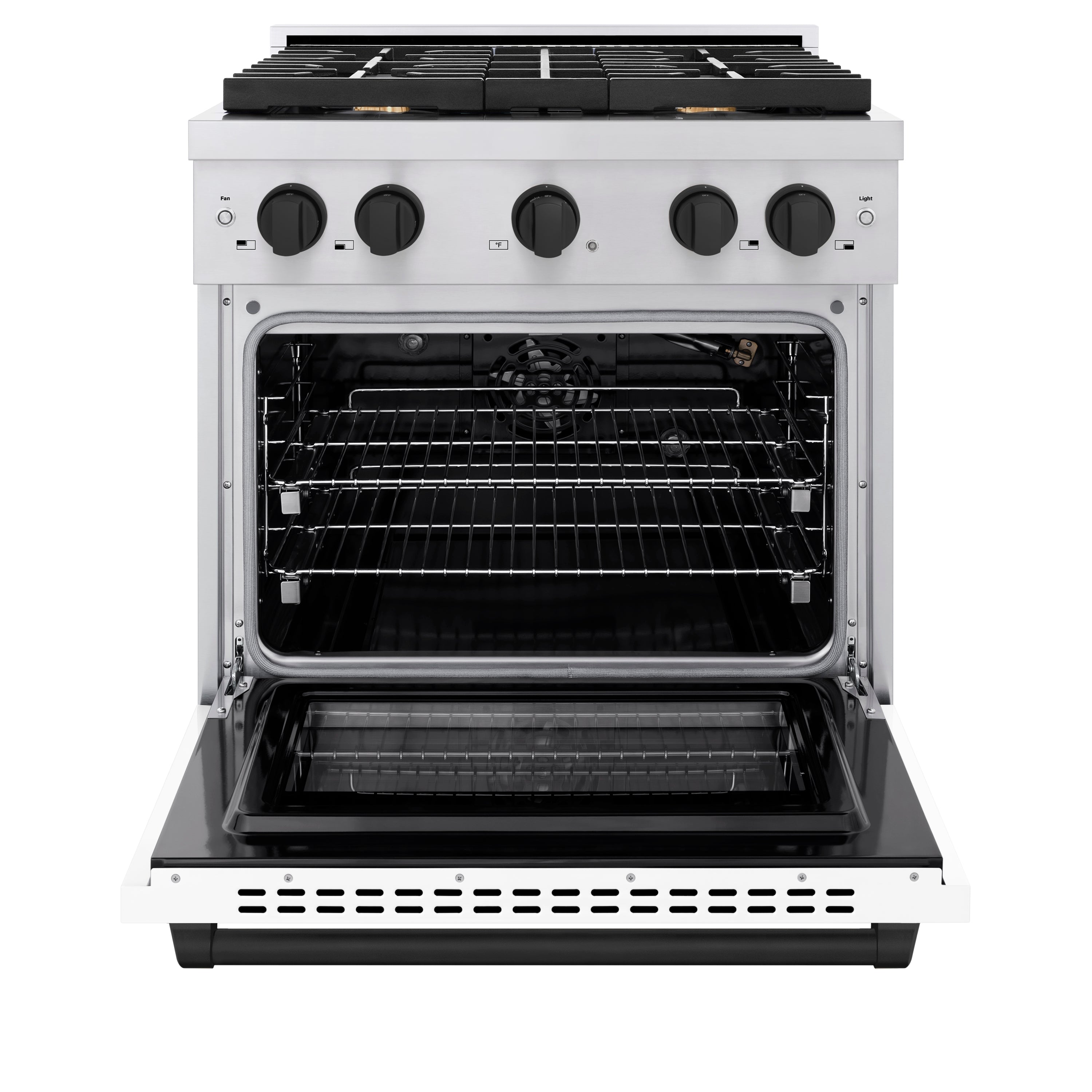 ZLINE Autograph 30 in. 4.2 cu. ft. Paramount Gas Range with Convection Oven, Stainless Steel with White Matte Door and Matte Black Accents (SGRZ-WM-30-MB)