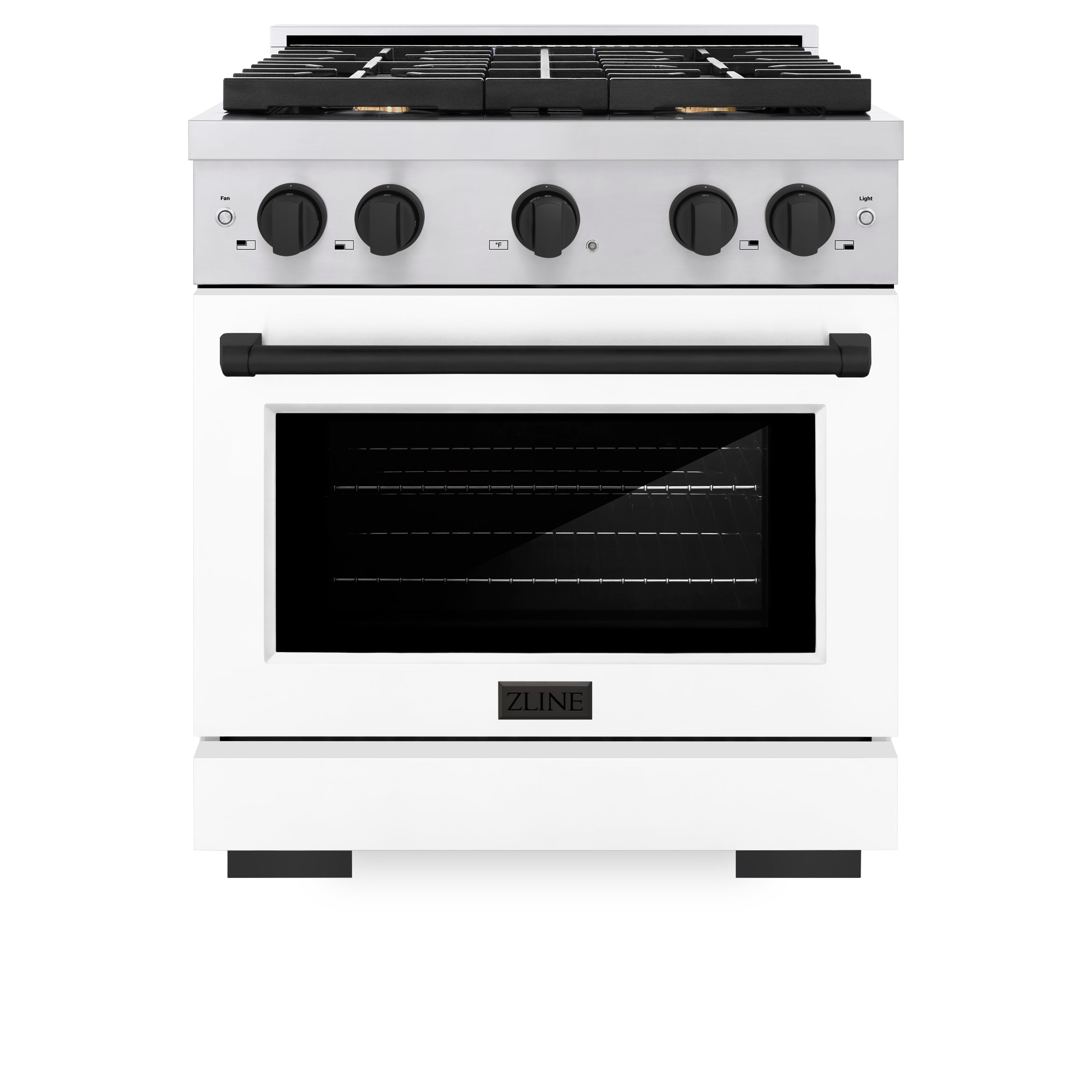 ZLINE Autograph 30 in. 4.2 cu. ft. Paramount Gas Range with Convection Oven, Stainless Steel with White Matte Door and Matte Black Accents (SGRZ-WM-30-MB)