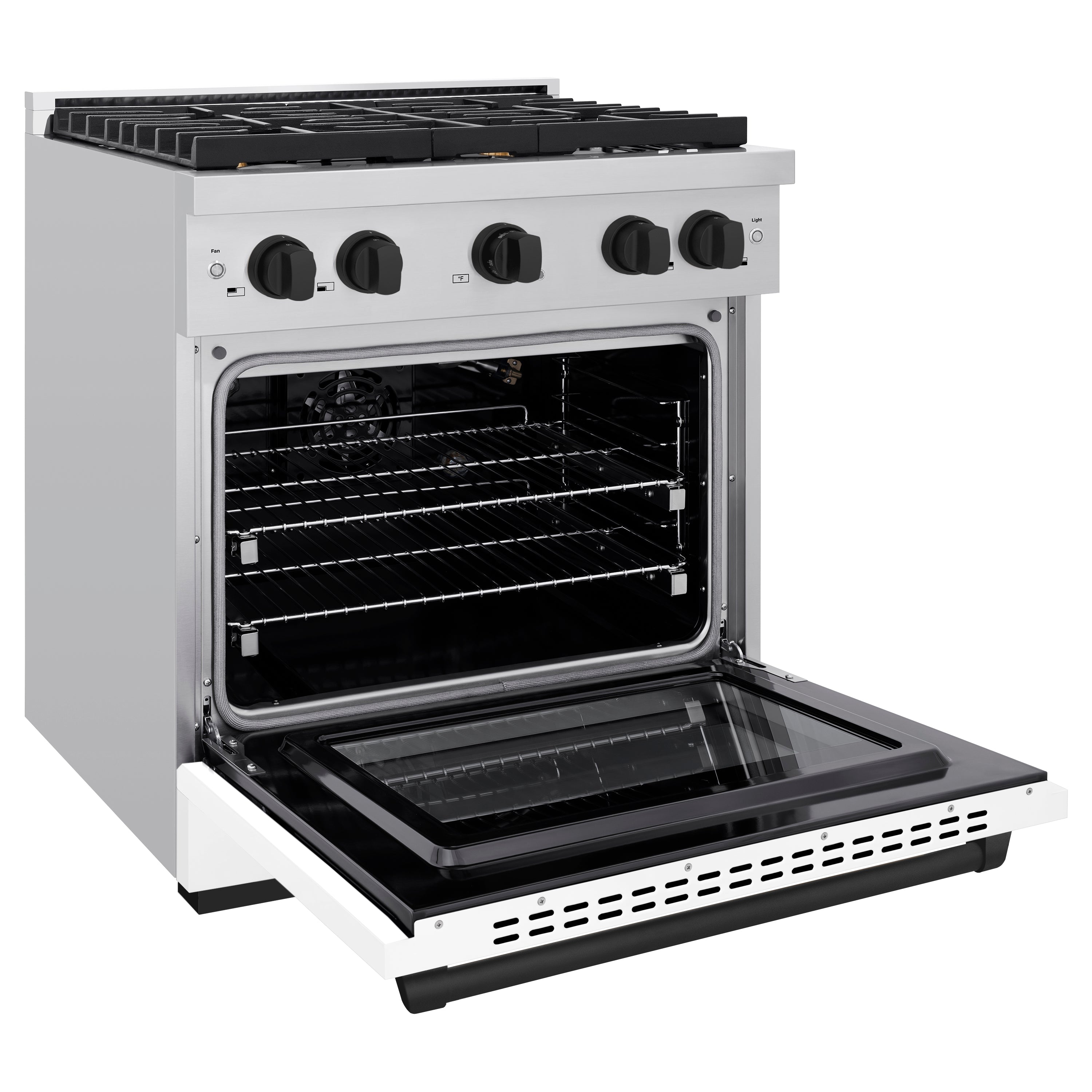 ZLINE Autograph 30 in. 4.2 cu. ft. Paramount Gas Range with Convection Oven, Stainless Steel with White Matte Door and Matte Black Accents (SGRZ-WM-30-MB)