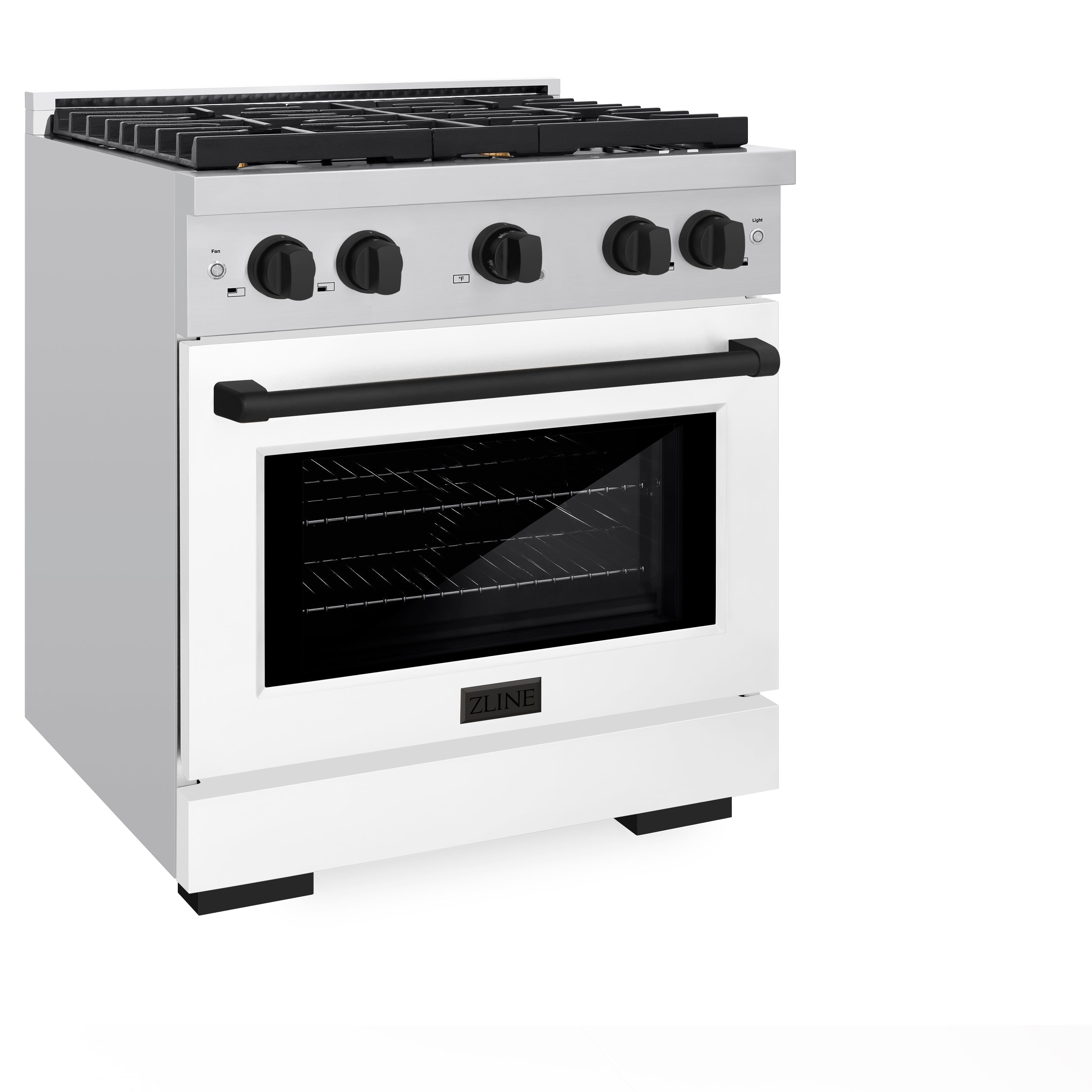 ZLINE Autograph 30 in. 4.2 cu. ft. Paramount Gas Range with Convection Oven, Stainless Steel with White Matte Door and Matte Black Accents (SGRZ-WM-30-MB)