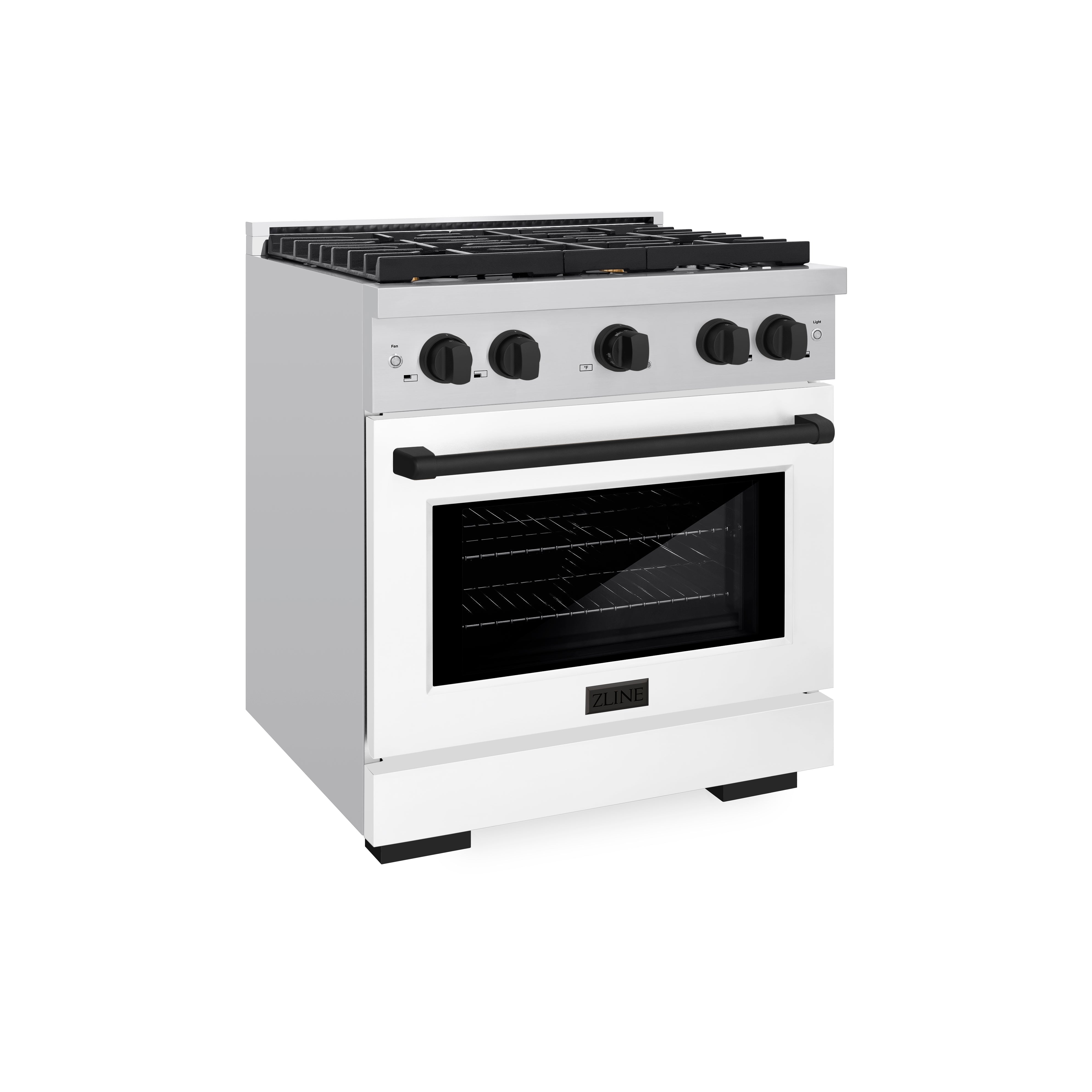 ZLINE Autograph 30 in. 4.2 cu. ft. Paramount Gas Range with Convection Oven, Stainless Steel with White Matte Door and Matte Black Accents (SGRZ-WM-30-MB)