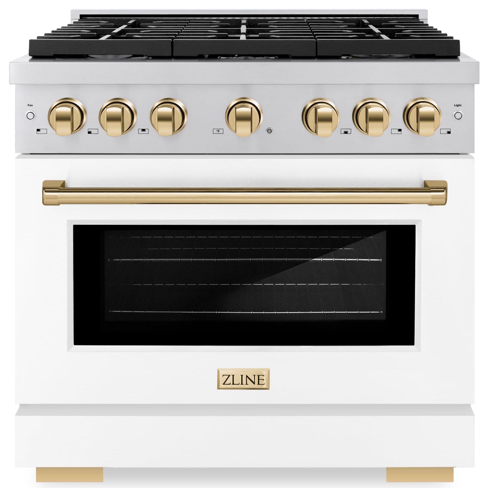 ZLINE Autograph Edition 36 in. 5.2 cu. ft. Paramount Gas Range with 6 Burners and Convection Gas Oven in Stainless Steel with White Matte Door and Gold Accents (SGRZ-WM-36-G)