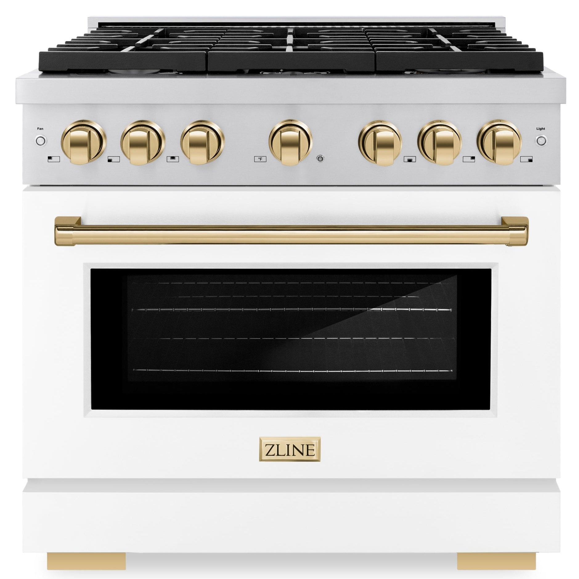 ZLINE Autograph 36 in. 5.2 cu. ft. Paramount Gas Range with 6 Burners and Convection Gas Oven in Stainless Steel with White Matte Door and Champagne Bronze Accents (SGRZ-WM-36-CB)