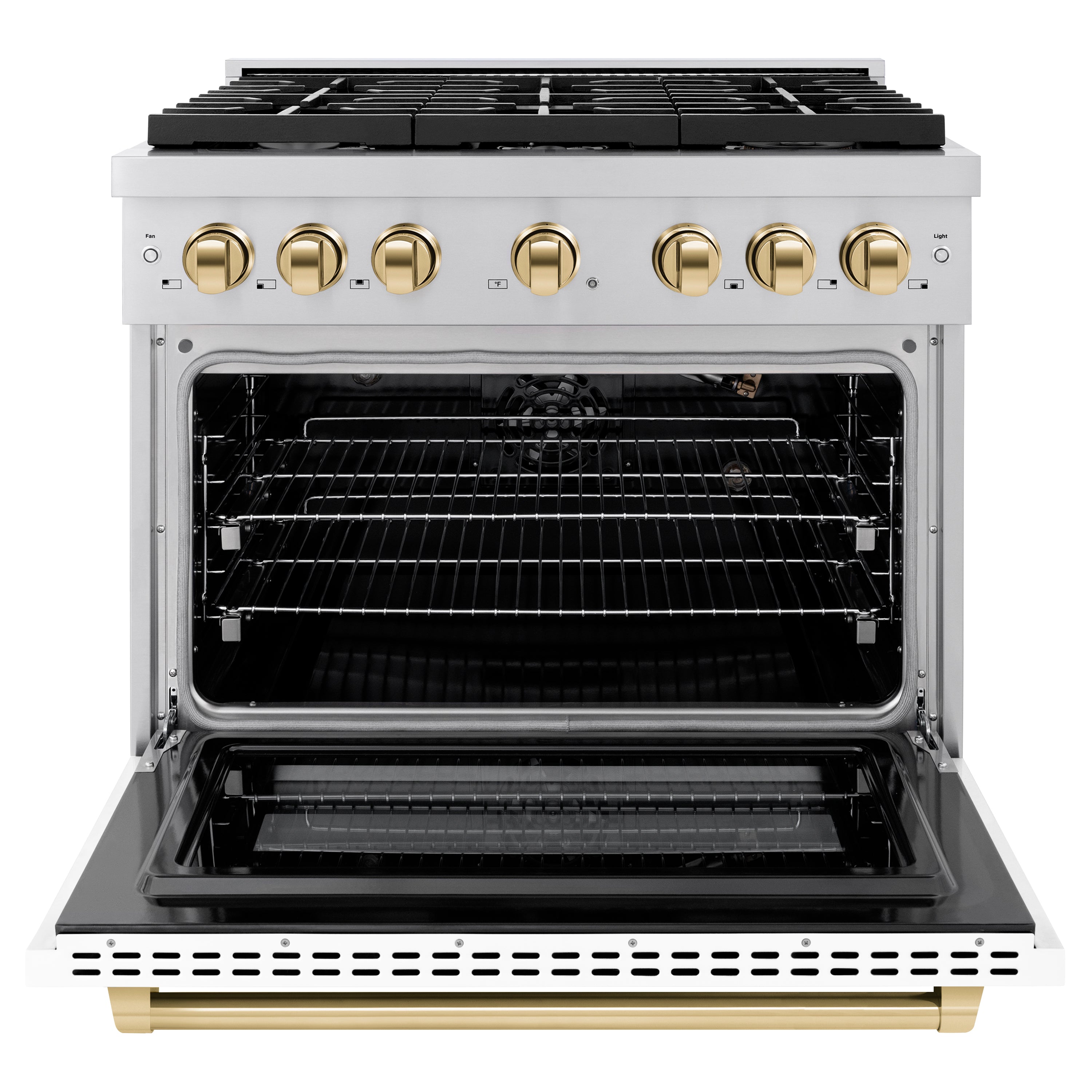 ZLINE Autograph 36 in. 5.2 cu. ft. Paramount Gas Range with 6 Burners and Convection Gas Oven in Stainless Steel with White Matte Door and Champagne Bronze Accents (SGRZ-WM-36-CB)