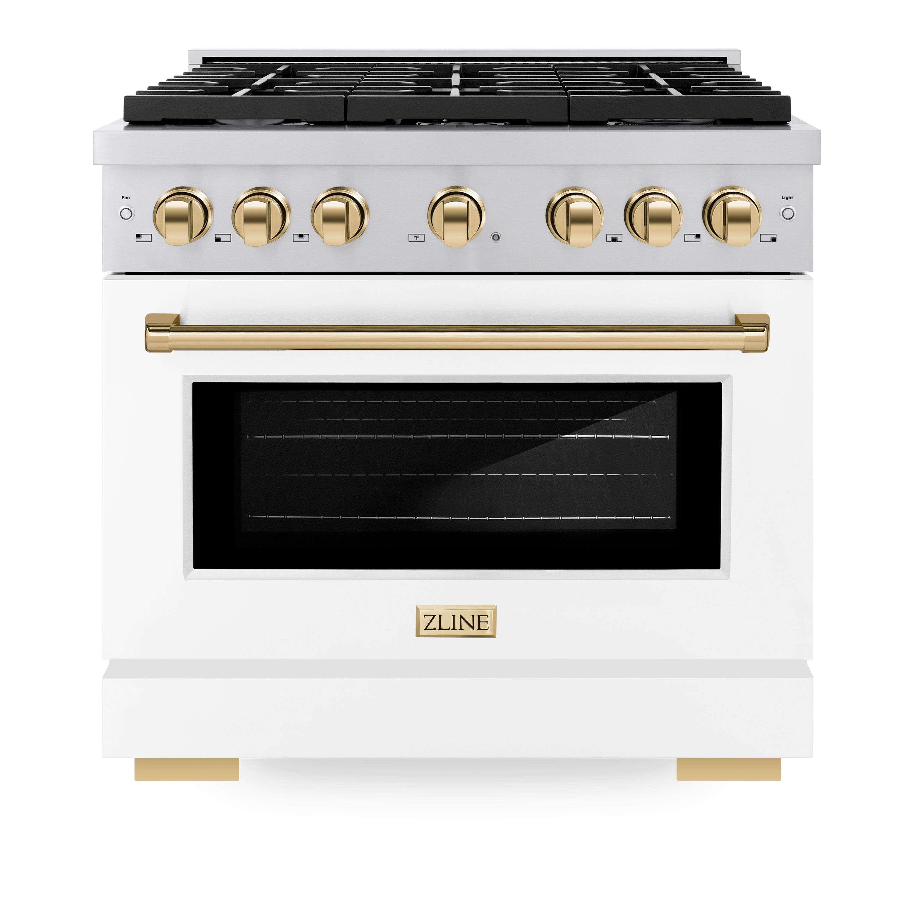 ZLINE Autograph 36 in. 5.2 cu. ft. Paramount Gas Range with 6 Burners and Convection Gas Oven in Stainless Steel with White Matte Door and Champagne Bronze Accents (SGRZ-WM-36-CB)