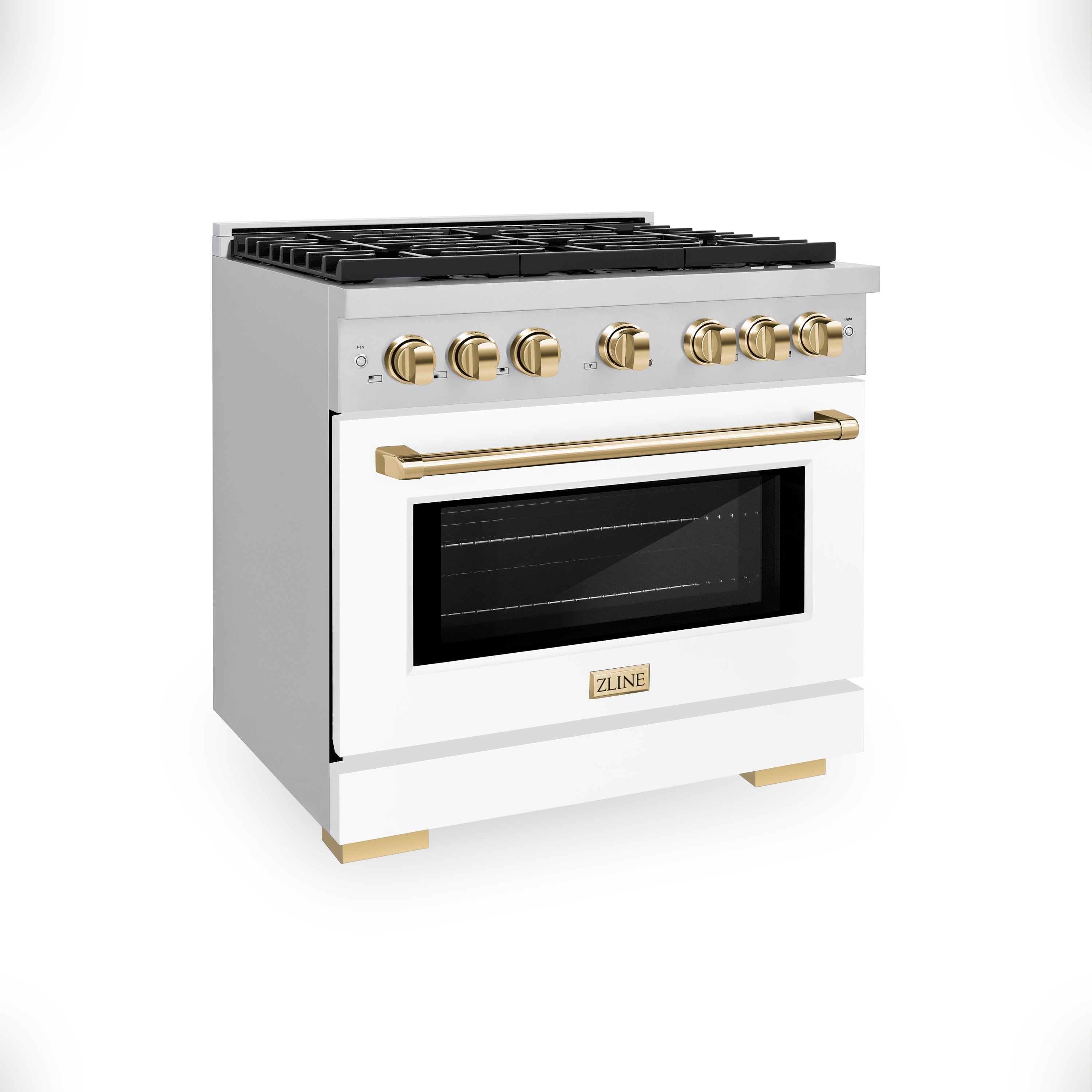 ZLINE Autograph 36 in. 5.2 cu. ft. Paramount Gas Range with 6 Burners and Convection Gas Oven in Stainless Steel with White Matte Door and Champagne Bronze Accents (SGRZ-WM-36-CB)