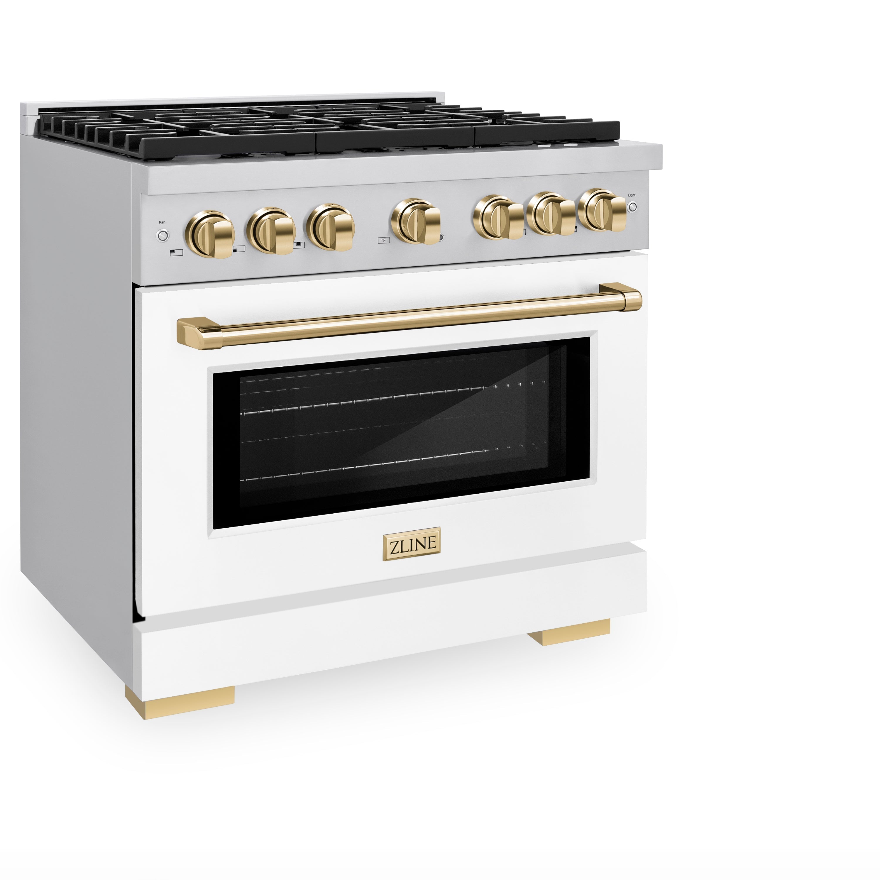 ZLINE Autograph 36 in. 5.2 cu. ft. Paramount Gas Range with 6 Burners and Convection Gas Oven in Stainless Steel with White Matte Door and Champagne Bronze Accents (SGRZ-WM-36-CB)