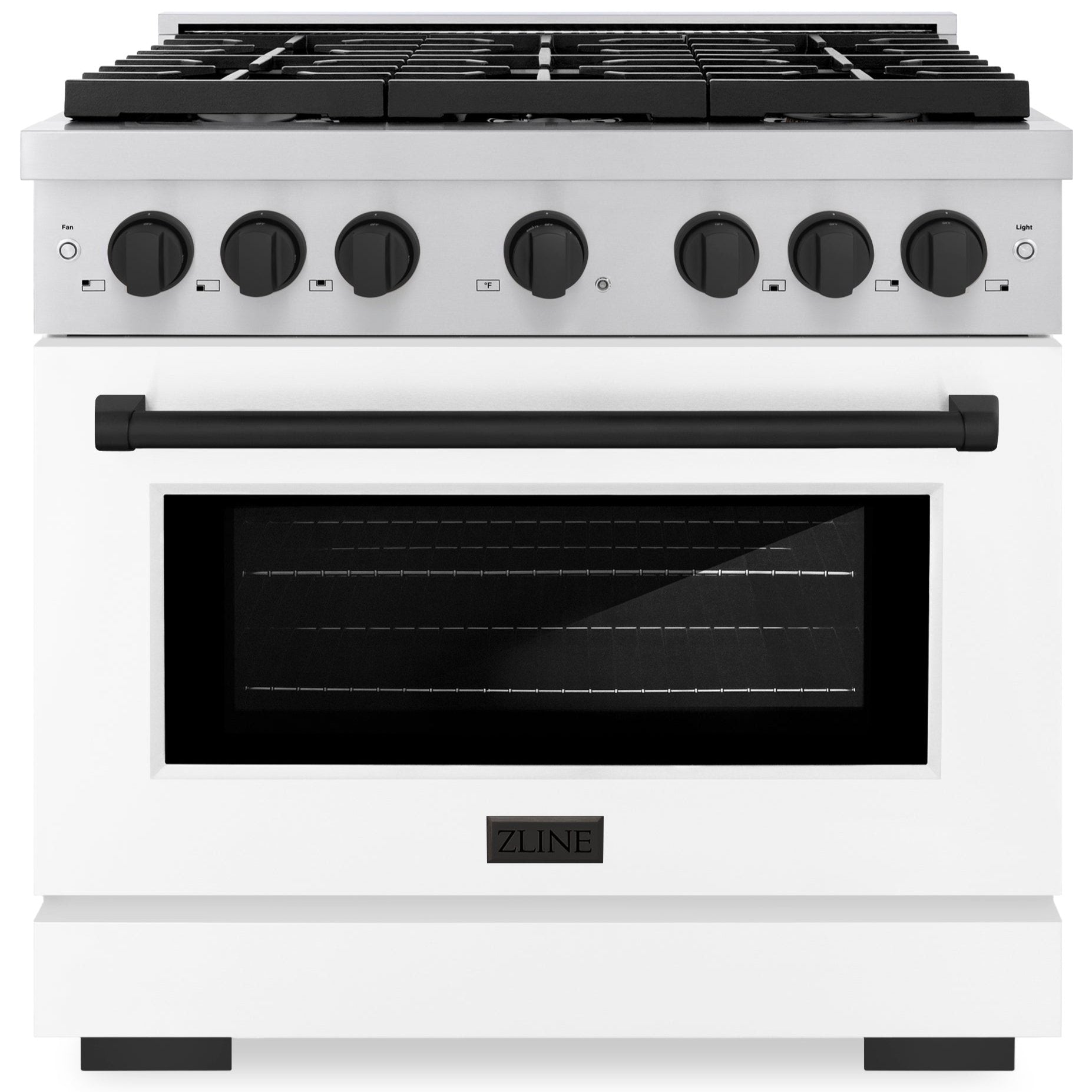 ZLINE Autograph Paramount 36 in. 5.2 cu. ft. Gas Range with Convection Gas Oven, 6 Burners, Stainless Steel with White Matte Door and Matte Black Accents (SGRZ-WM-36-MB)