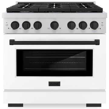 ZLINE Autograph Paramount 36 in. 5.2 cu. ft. Gas Range with Convection Gas Oven, 6 Burners, Stainless Steel with White Matte Door and Matte Black Accents (SGRZ-WM-36-MB)