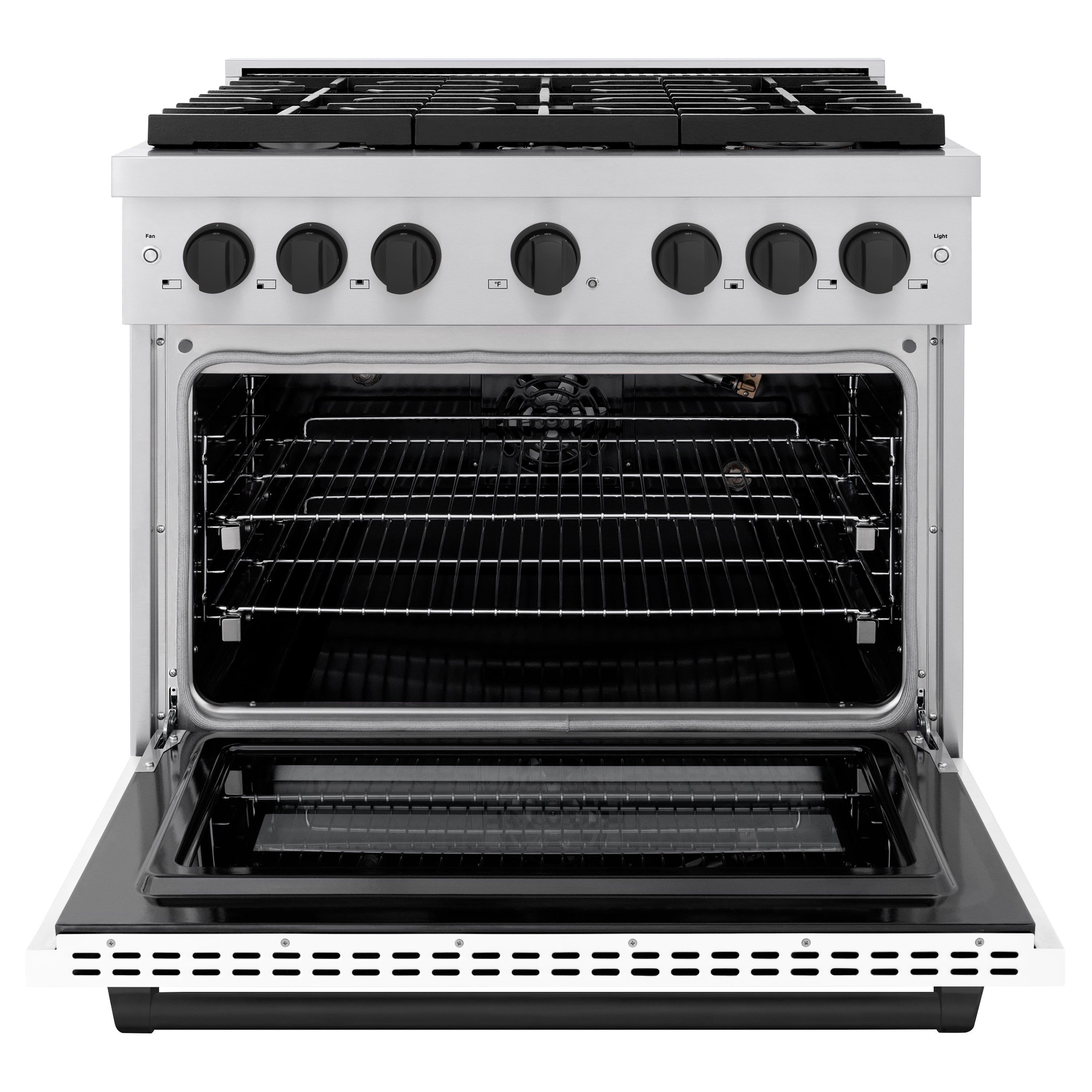 ZLINE Autograph Paramount 36 in. 5.2 cu. ft. Gas Range with Convection Gas Oven, 6 Burners, Stainless Steel with White Matte Door and Matte Black Accents (SGRZ-WM-36-MB)