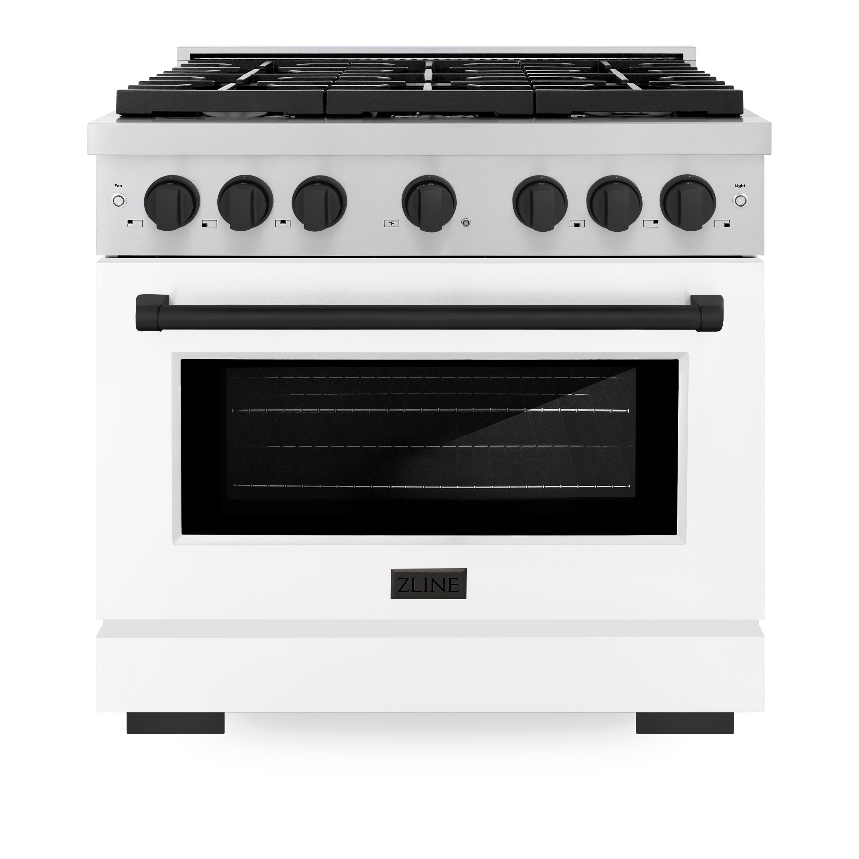 ZLINE Autograph Paramount 36 in. 5.2 cu. ft. Gas Range with Convection Gas Oven, 6 Burners, Stainless Steel with White Matte Door and Matte Black Accents (SGRZ-WM-36-MB)
