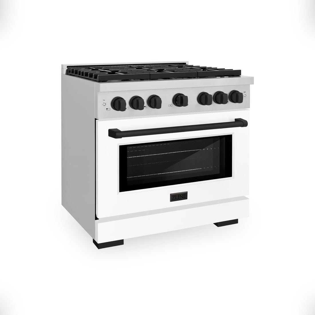 ZLINE Autograph Paramount 36 in. 5.2 cu. ft. Gas Range with Convection Gas Oven, 6 Burners, Stainless Steel with White Matte Door and Matte Black Accents (SGRZ-WM-36-MB)