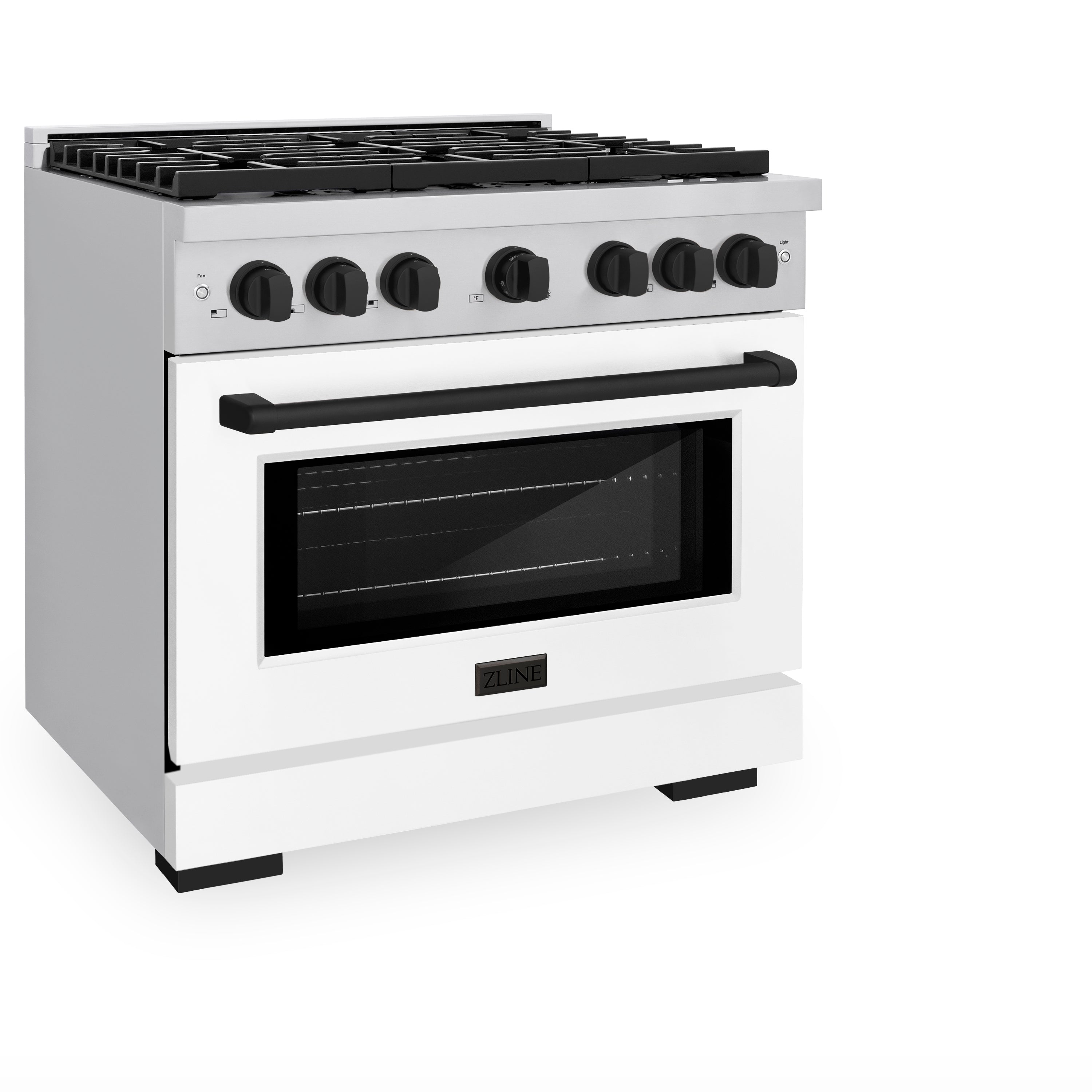 ZLINE Autograph Paramount 36 in. 5.2 cu. ft. Gas Range with Convection Gas Oven, 6 Burners, Stainless Steel with White Matte Door and Matte Black Accents (SGRZ-WM-36-MB)