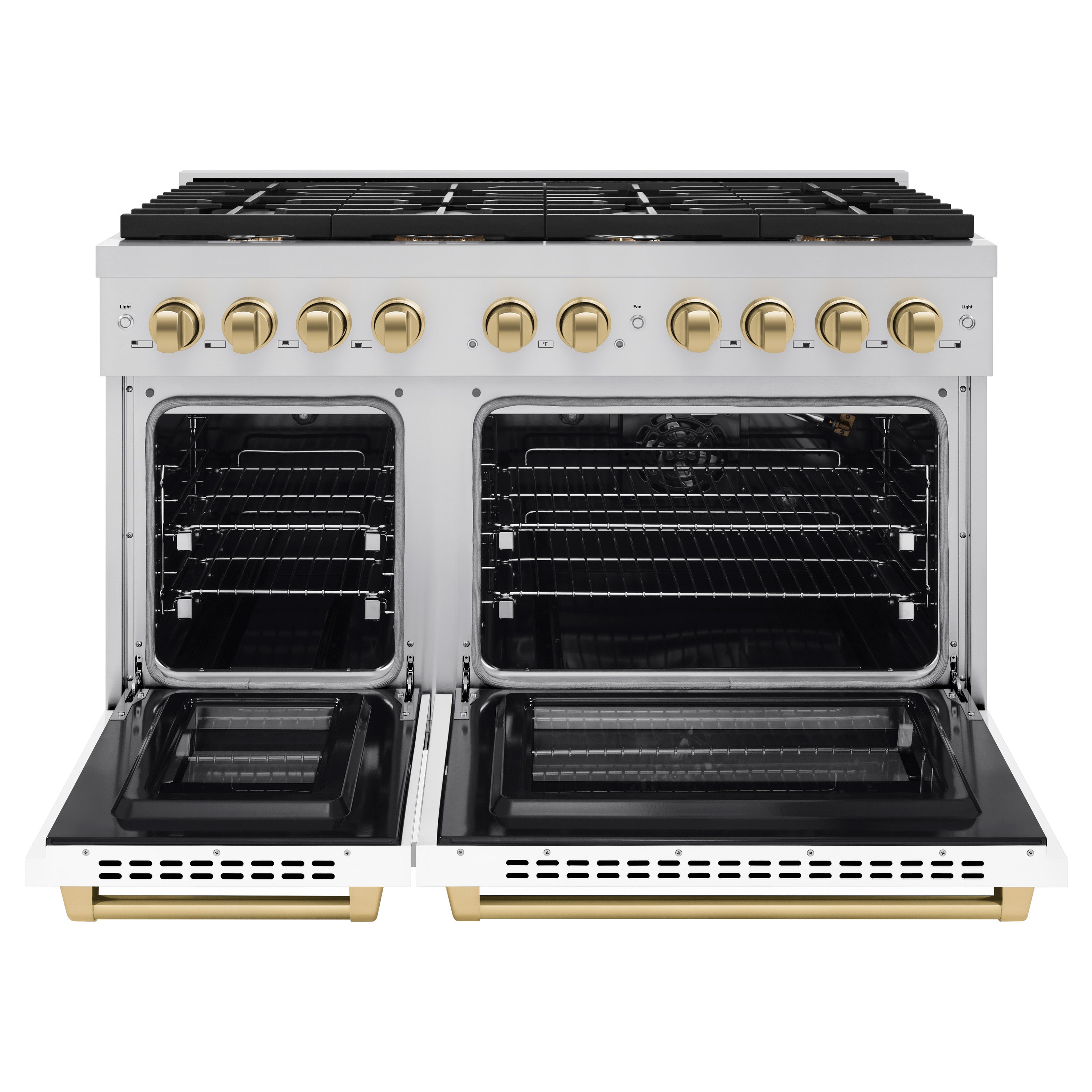 ZLINE Autograph 48 in. 6.7 cu. ft. Paramount Double Oven Gas Range with 8 Burners, Stainless Steel with White Matte Doors and Champagne Bronze Accents (SGRZ-WM-48-CB)