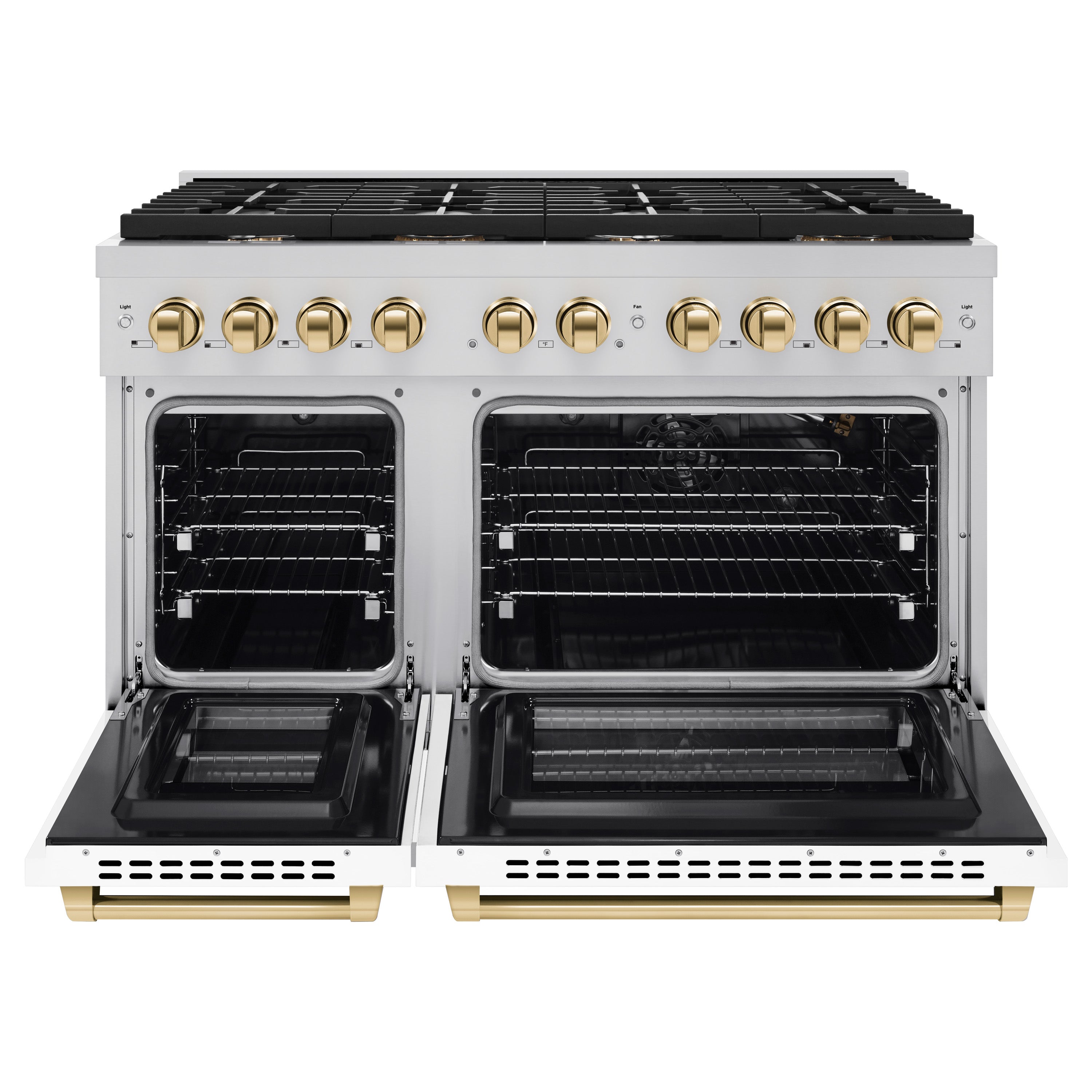 ZLINE Autograph Edition 48" Paramount Gas Range with Dual Ovens, 6.7 cu. ft., Stainless Steel with White Matte Doors & Gold Accents (SGRZ-WM-48-G)