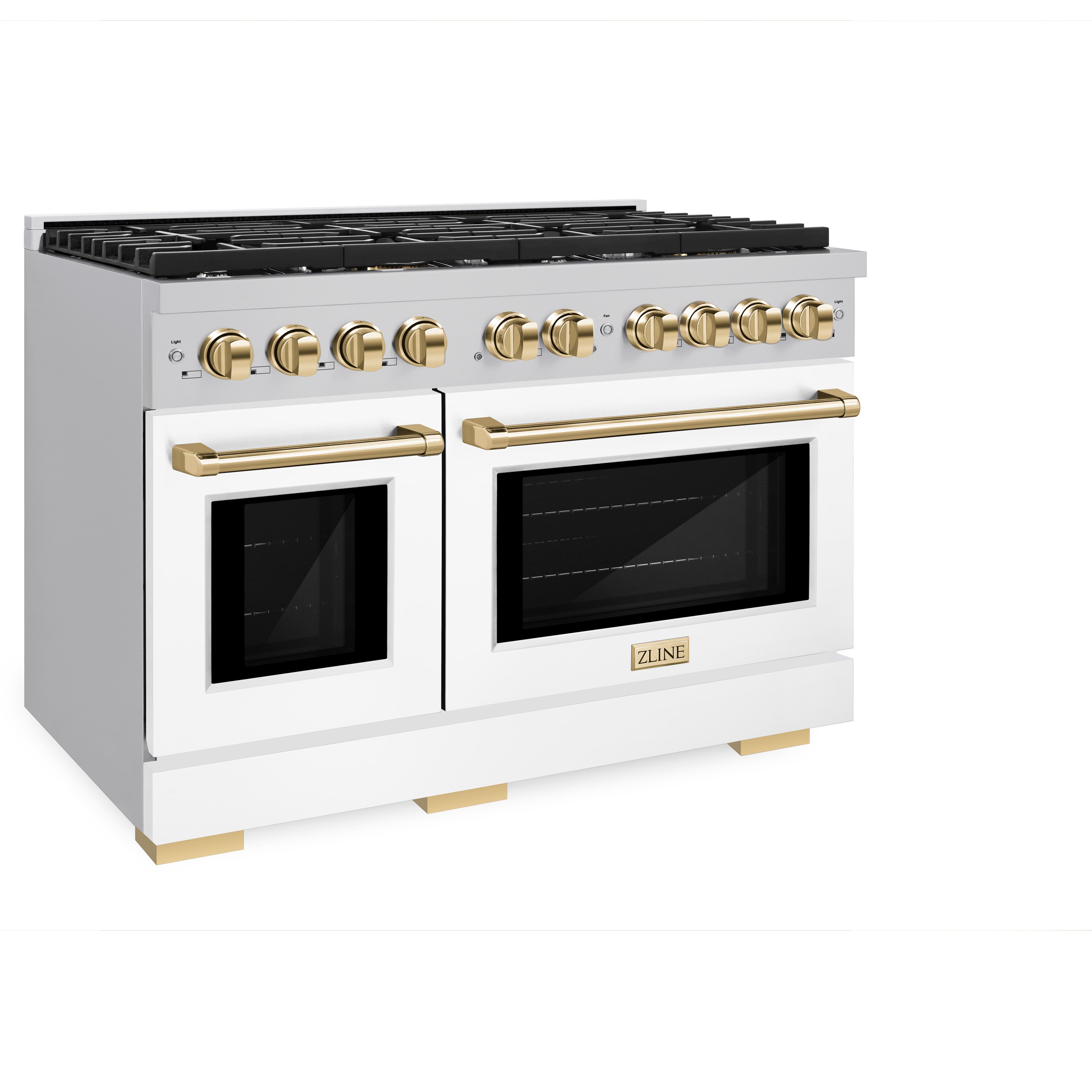 ZLINE Autograph Edition 48" Paramount Gas Range with Dual Ovens, 6.7 cu. ft., Stainless Steel with White Matte Doors & Gold Accents (SGRZ-WM-48-G)