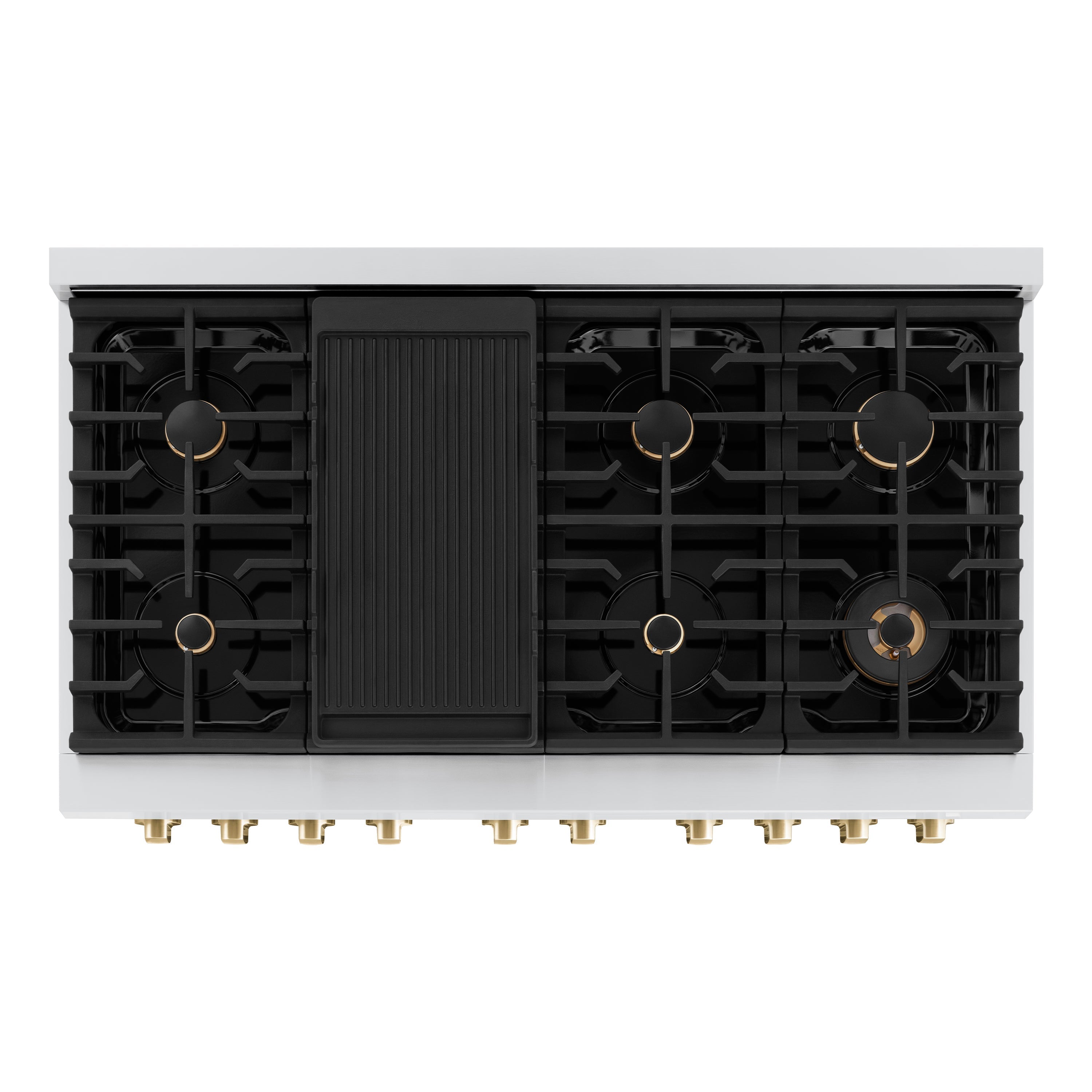 ZLINE Autograph Edition 48" Paramount Gas Range with Dual Ovens, 6.7 cu. ft., Stainless Steel with White Matte Doors & Gold Accents (SGRZ-WM-48-G)