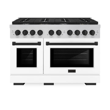 ZLINE Autograph 48" Double Oven Gas Range, 6.7 cu. ft., Stainless Steel with White Matte Doors and Matte Black Accents (SGRZ-WM-48-MB)