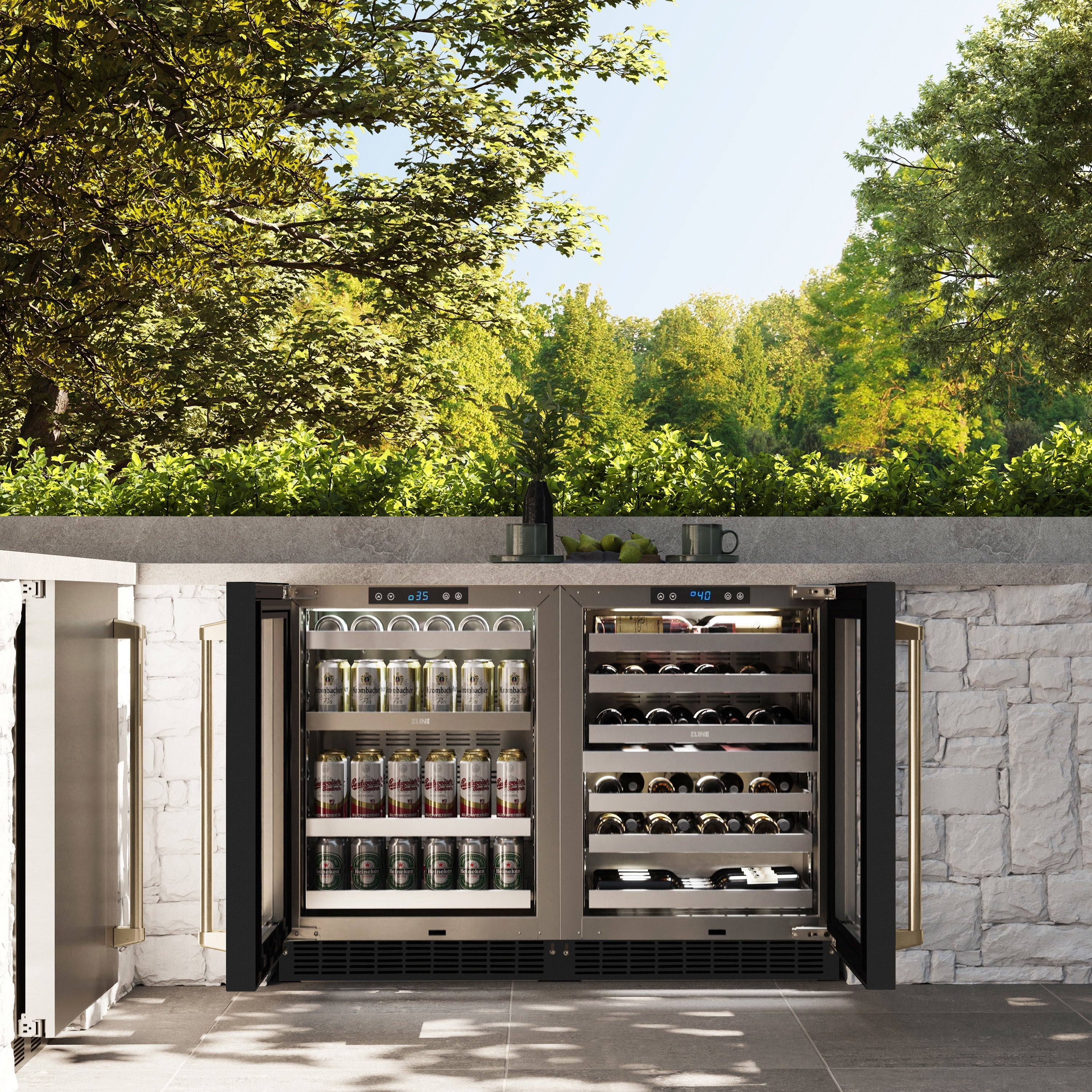 ZLINE Autograph 24" Touchstone Dual Zone 44 Bottle Wine Cooler with Black Matte Glass Door and Champagne Bronze Handle, RWDOZ-BLM-24-CB