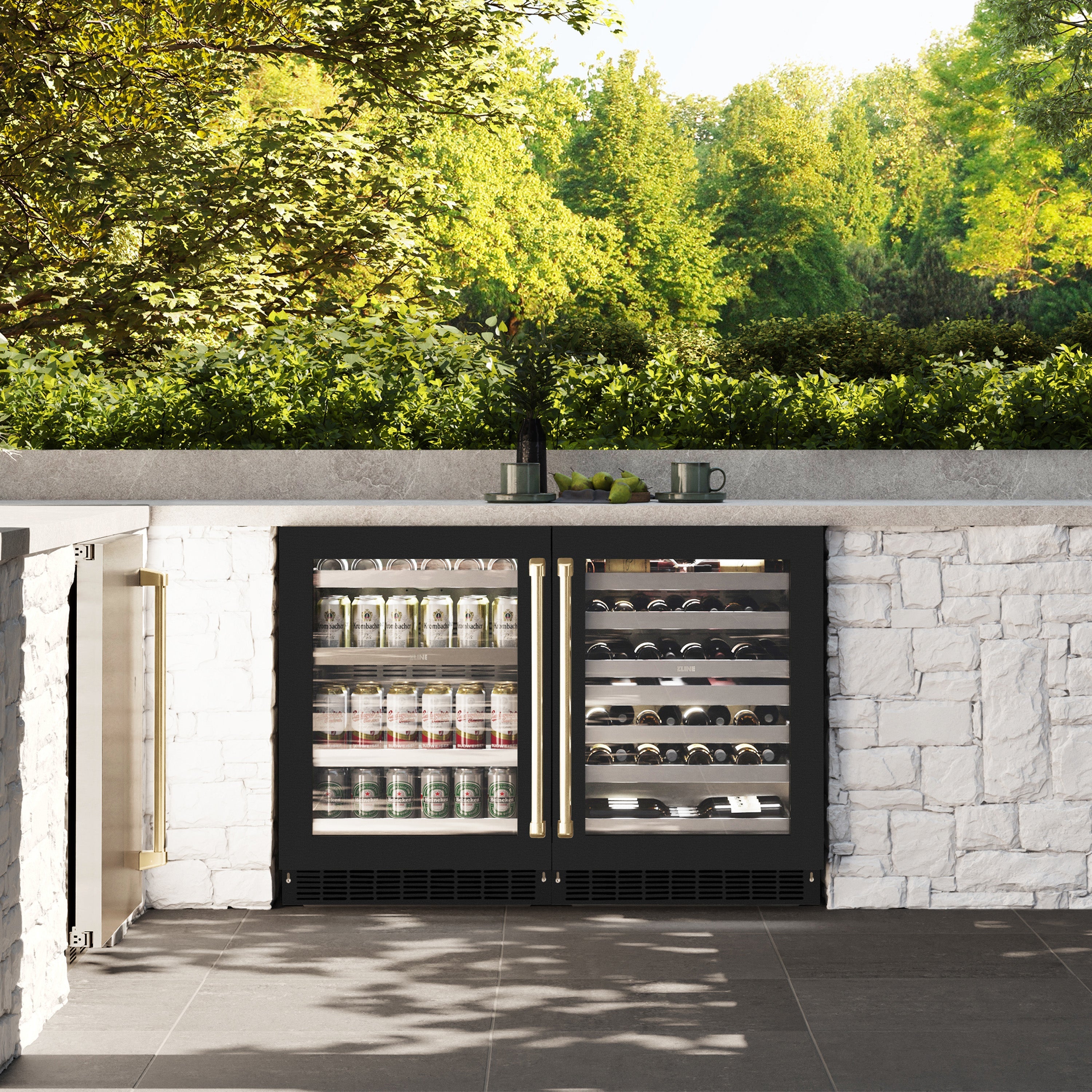 ZLINE Autograph 24" Touchstone Dual Zone 44 Bottle Wine Cooler with Black Matte Glass Door and Champagne Bronze Handle, RWDOZ-BLM-24-CB