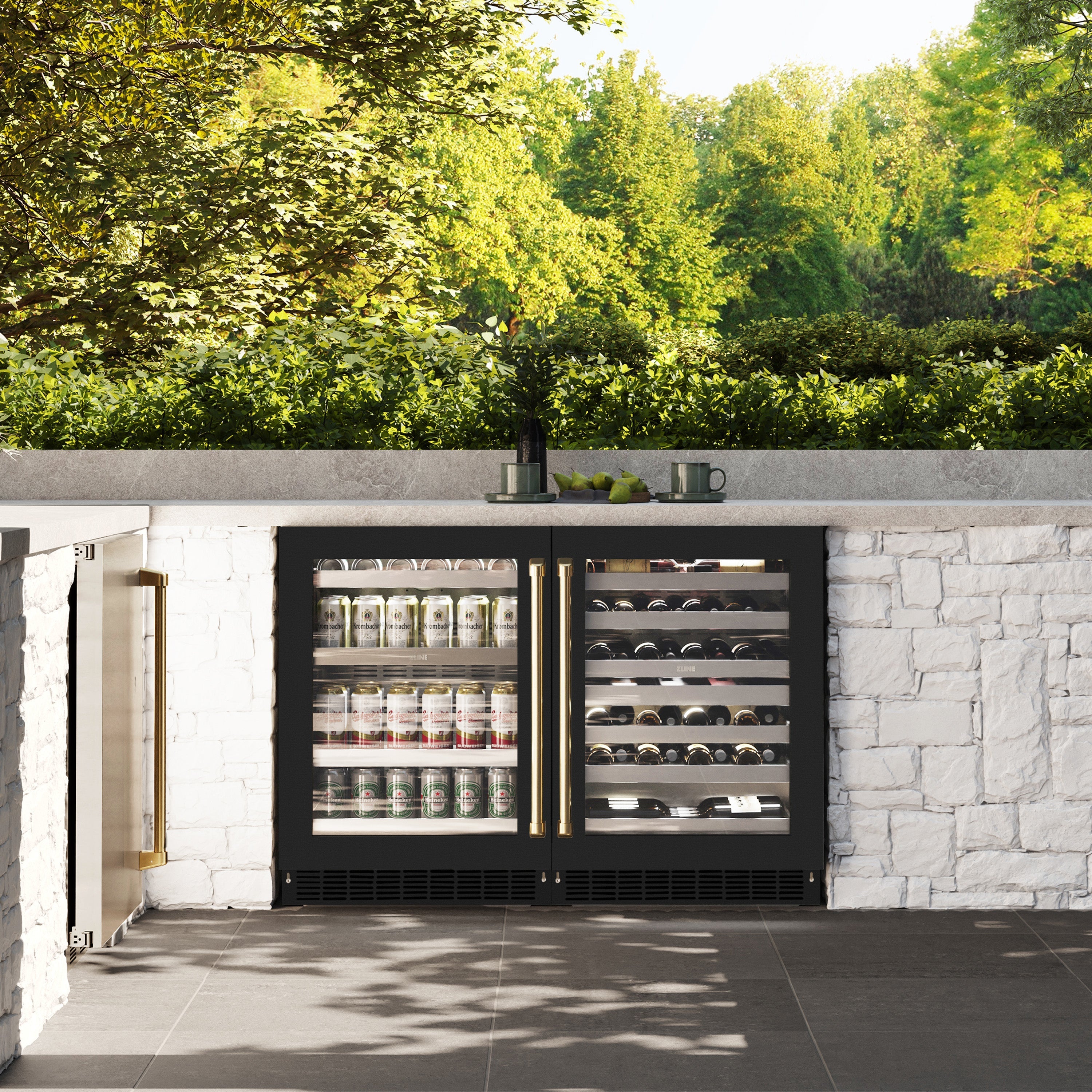 ZLINE Autograph 24" Touchstone Dual Zone 44 Bottle Wine Cooler with Black Matte Glass Door and Polished Gold Handle, RWDOZ-BLM-24-G