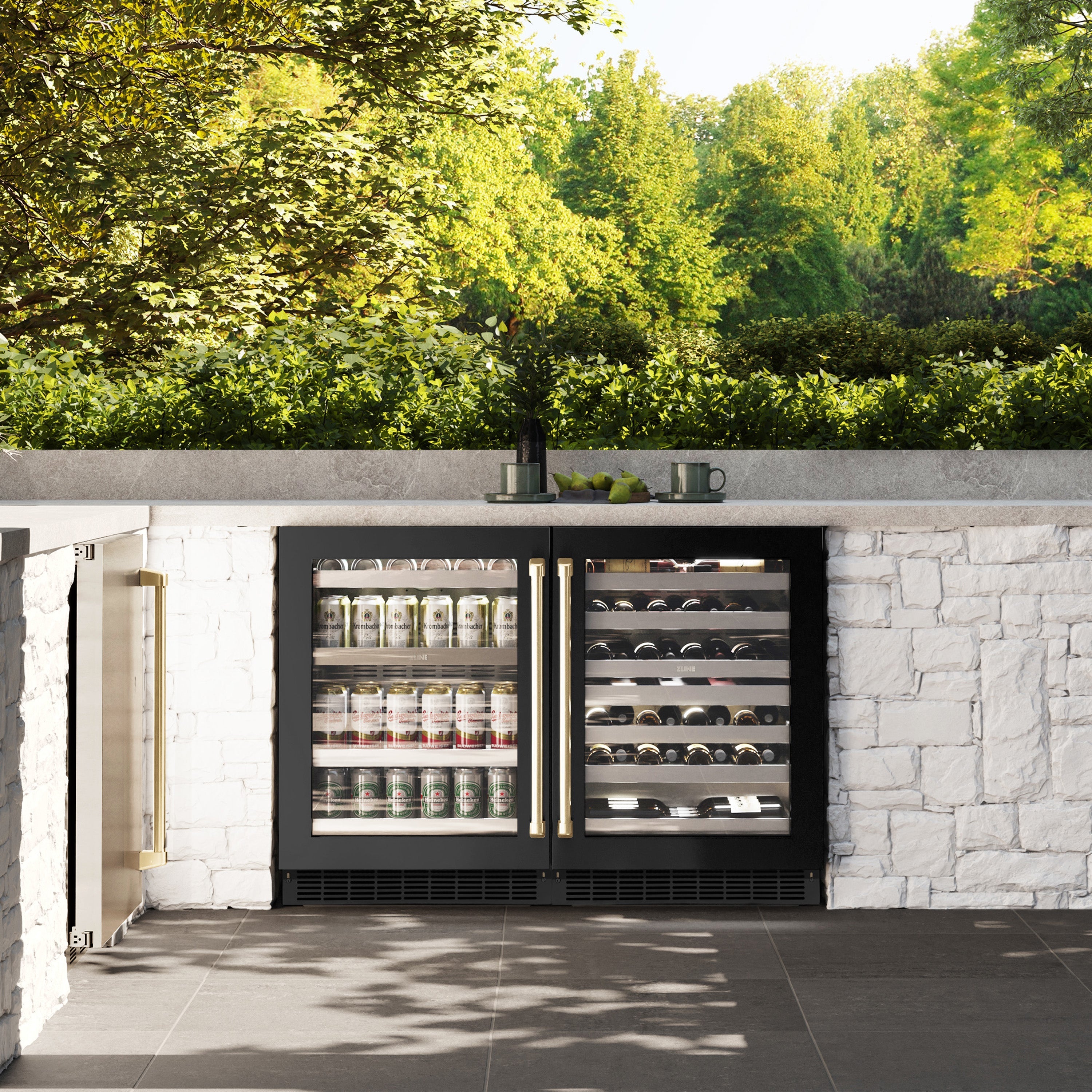ZLINE Autograph 24" Touchstone Dual Zone 44 Bottle Wine Cooler with Black Stainless Steel Glass Door and Champagne Bronze Handle, RWDOZ-BS-24-CB