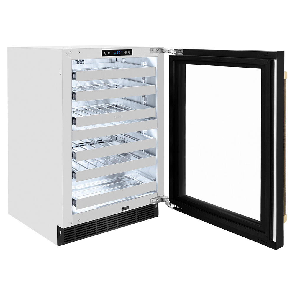 ZLINE Autograph 24" Touchstone Dual Zone 44 Bottle Wine Cooler with Black Stainless Steel Glass Door and Champagne Bronze Helix Handle, RWDOZ-BS-24-KCB