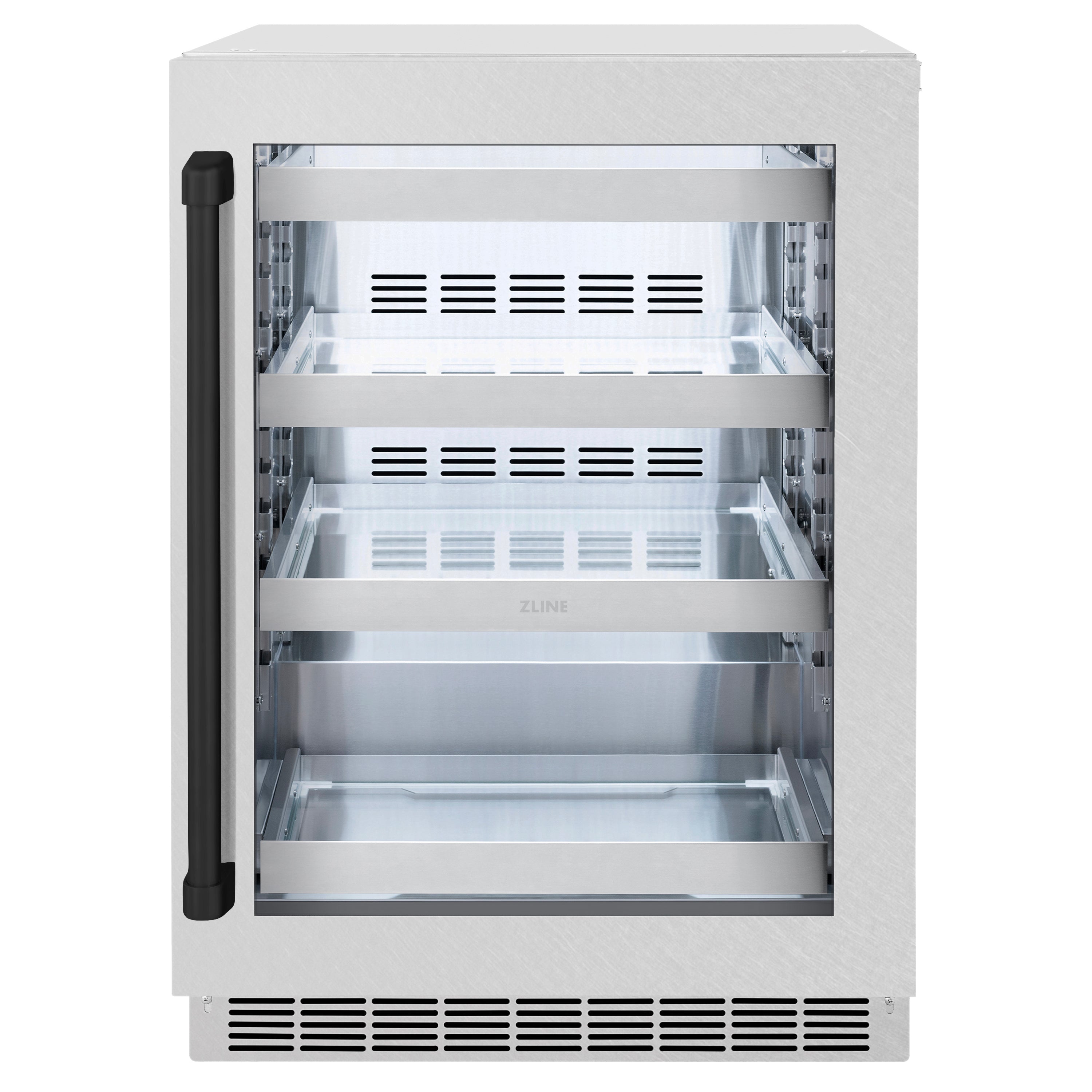 ZLINE Autograph 24" Touchstone 151 Can Beverage Fridge With Satin Stainless Steel Glass Door And Matte Black Handle, RBSOZ-SN-24-MB