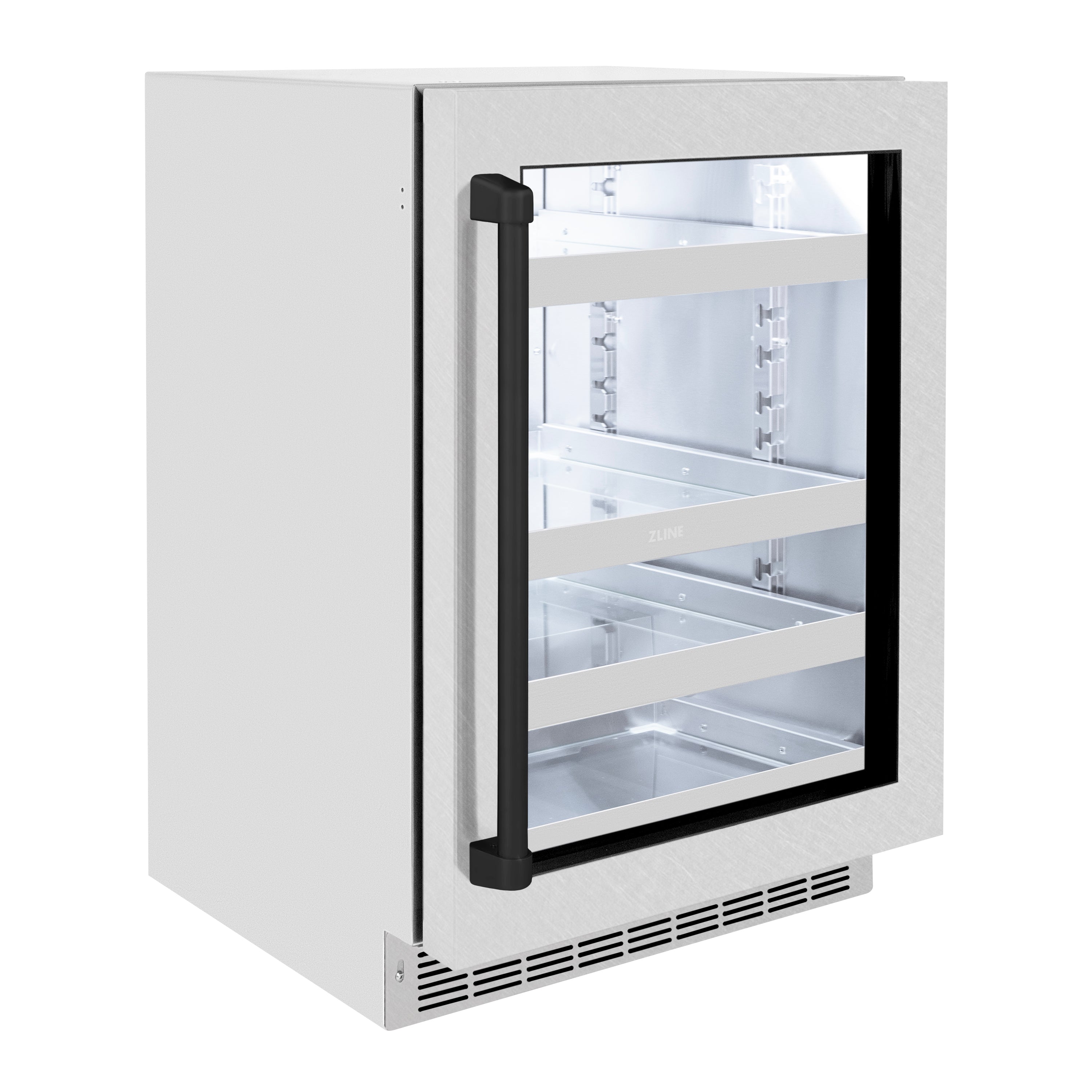 ZLINE Autograph 24" Touchstone 151 Can Beverage Fridge With Satin Stainless Steel Glass Door And Matte Black Handle, RBSOZ-SN-24-MB