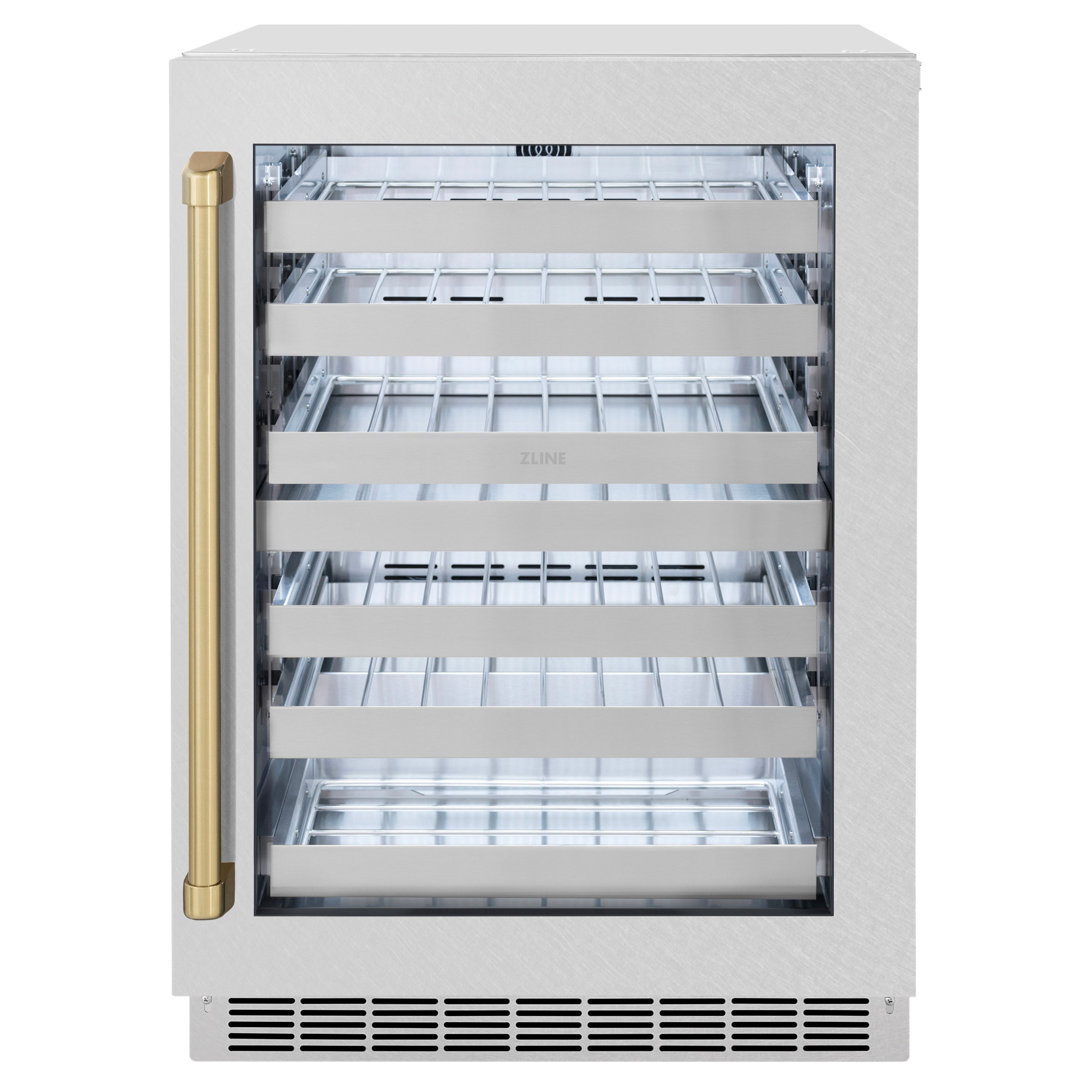 ZLINE Autograph 24" Touchstone Dual Zone 44 Bottle Wine Cooler with Satin Stainless Steel Glass Door and Champagne Bronze Handle, RWDOZ-SN-24-CB