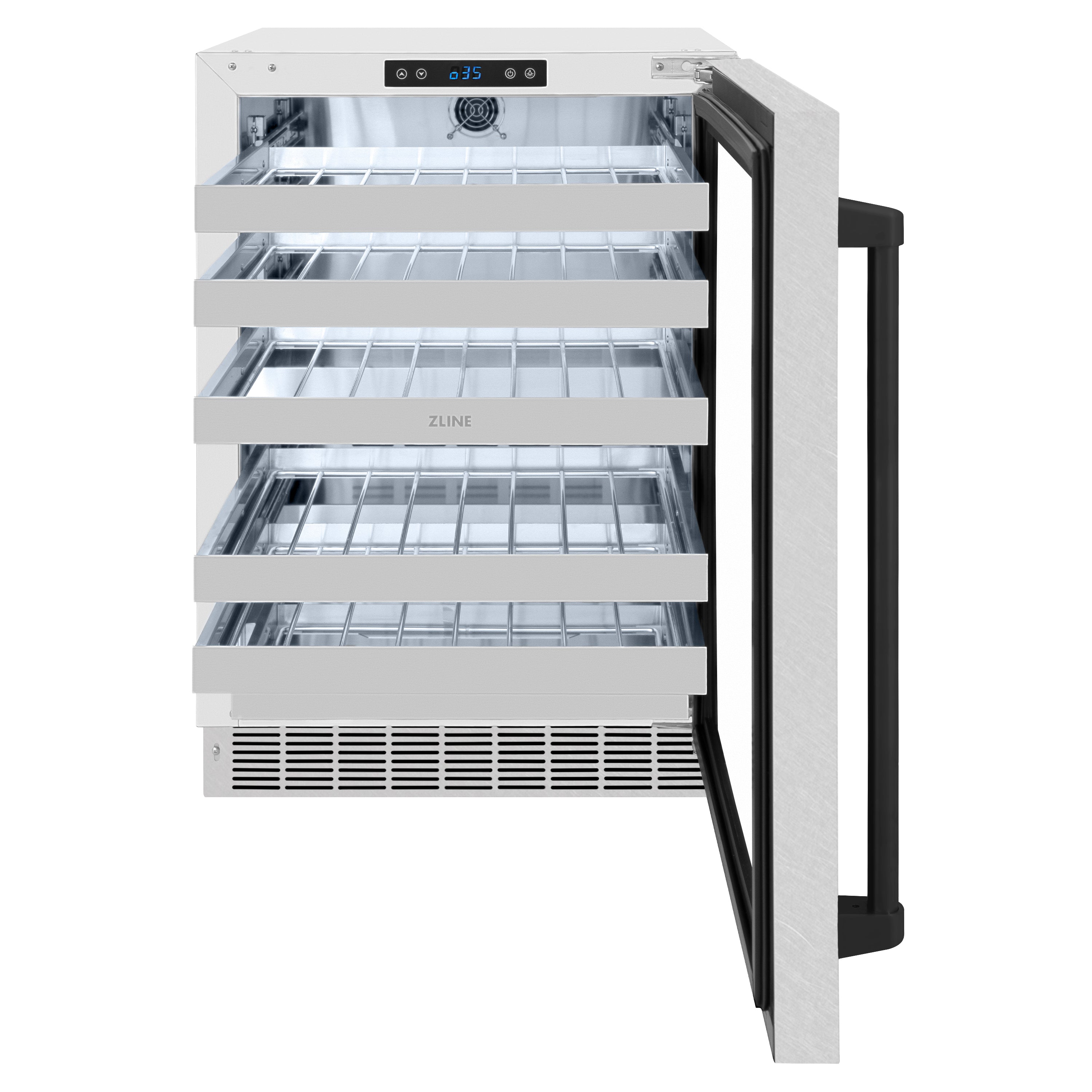 ZLINE Autograph 24" Touchstone Dual Zone 44 Bottle Wine Cooler with Satin Stainless Steel Glass Door and Matte Black Handle, RWDOZ-SN-24-MB