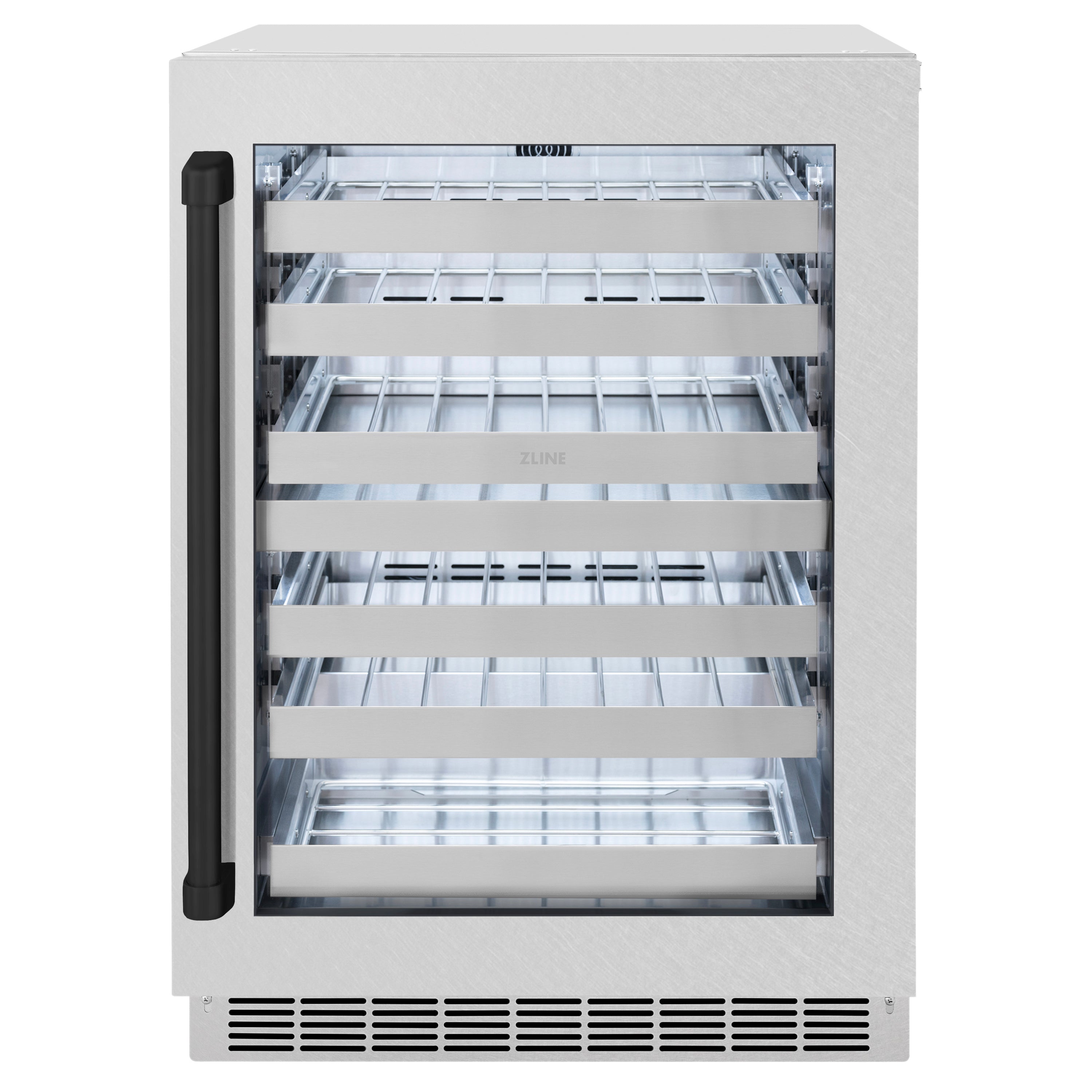 ZLINE Autograph 24" Touchstone Dual Zone 44 Bottle Wine Cooler with Satin Stainless Steel Glass Door and Matte Black Handle, RWDOZ-SN-24-MB
