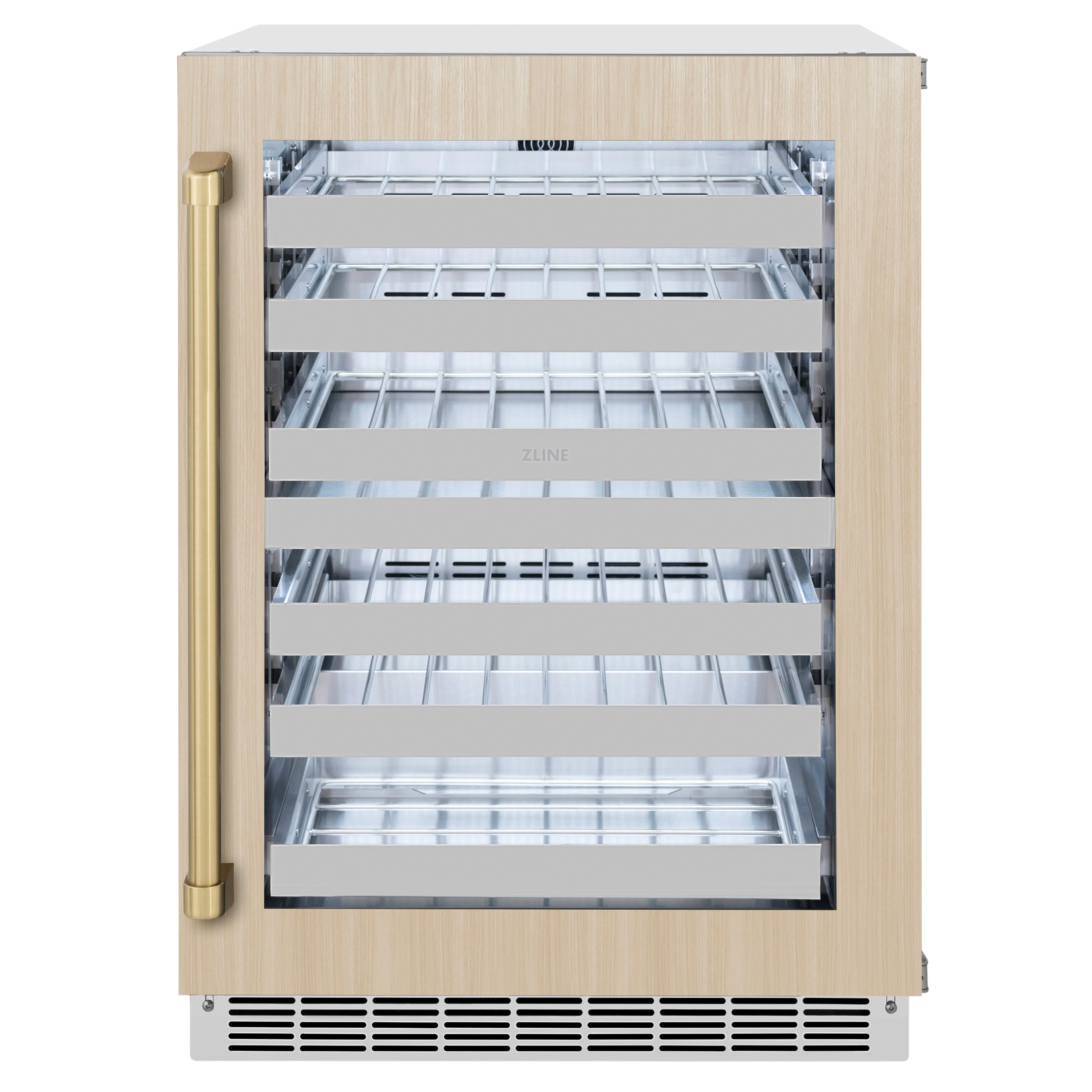 ZLINE Autograph 24" Touchstone Dual Zone 44 Bottle Wine Cooler with Panel Ready Glass Door and Champagne Bronze Handle,  RWDPOZ-24-CB