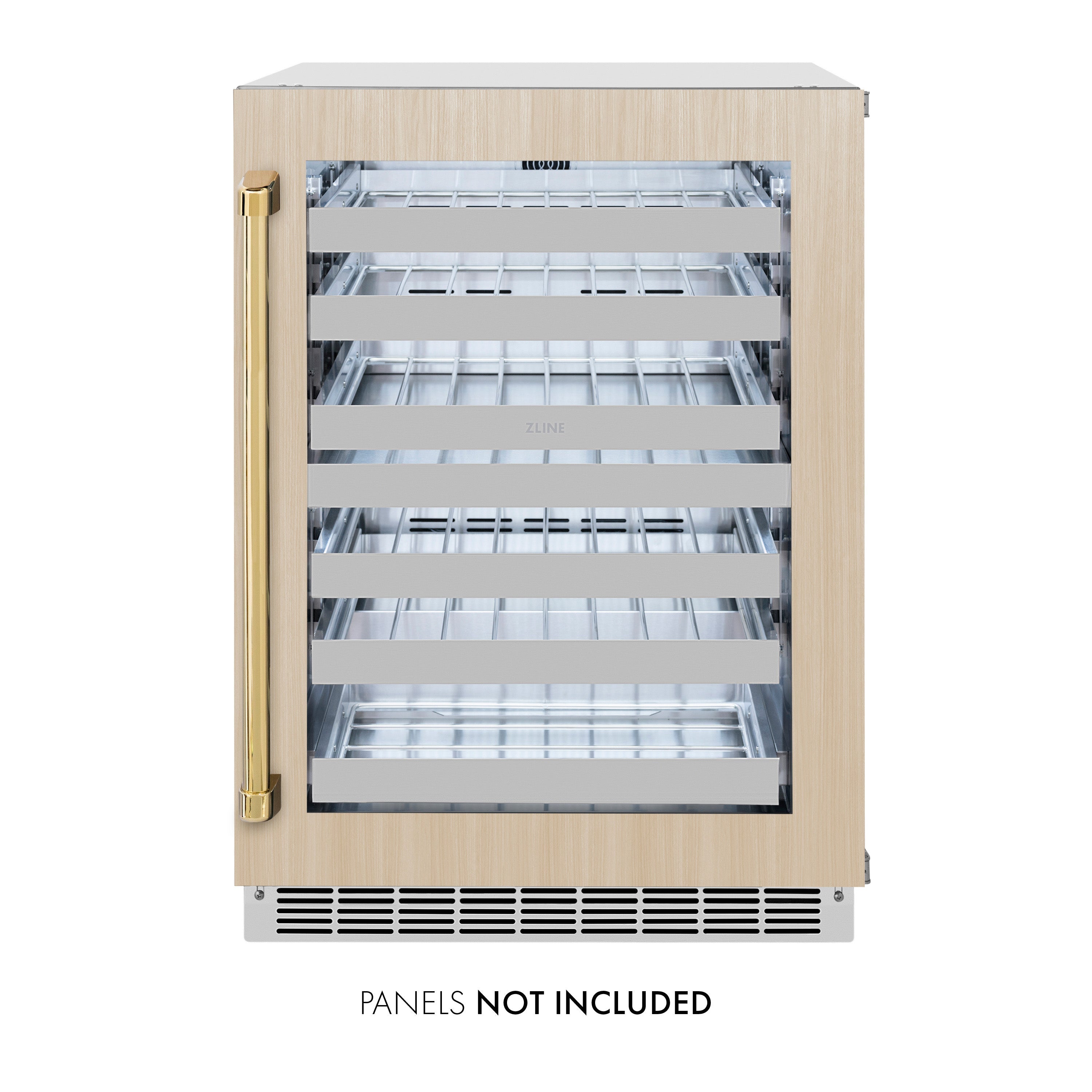 ZLINE Autograph 24" Touchstone Dual Zone 44 Bottle Wine Cooler with Panel Ready Glass Door and Polished Gold Handle,  RWDPOZ-24-G