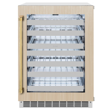 ZLINE Autograph 24" Touchstone Dual Zone 44 Bottle Wine Cooler with Panel Ready Glass Door and Polished Gold Handle,  RWDPOZ-24-G