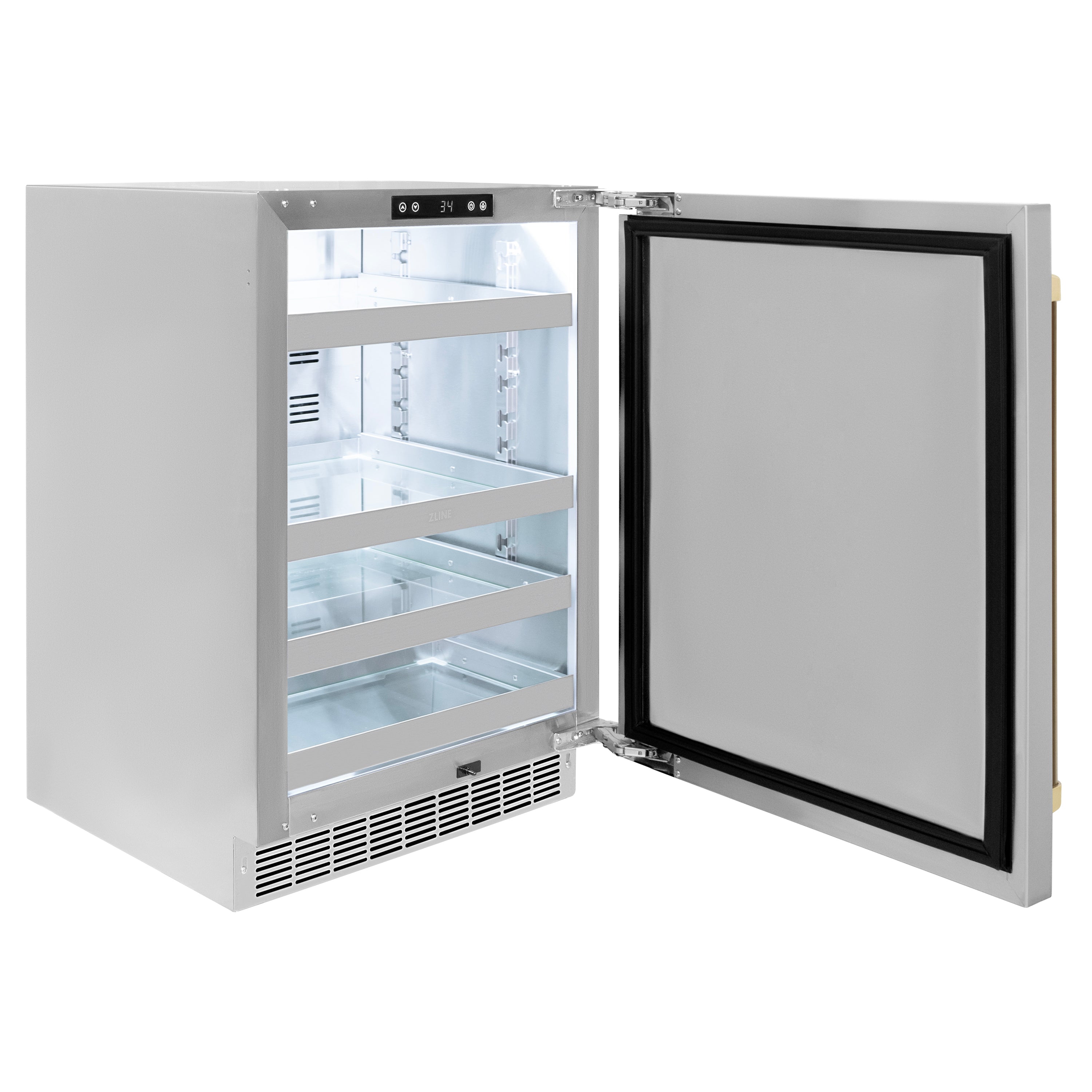 ZLINE Autograph 24" Touchstone 151 Can Beverage Fridge with Solid Stainless Steel Door and Champagne Bronze Handle,  RBSOZ-ST-24-CB