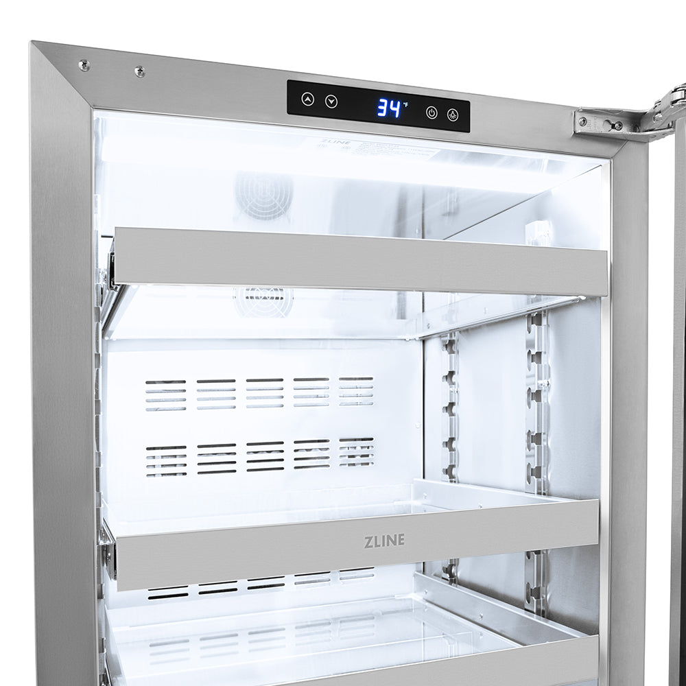 ZLINE Autograph 24" Touchstone 151 Can Beverage Fridge with Solid Stainless Steel Door and Champagne Bronze Helix Handle, RBSOZ-ST-24-KCB