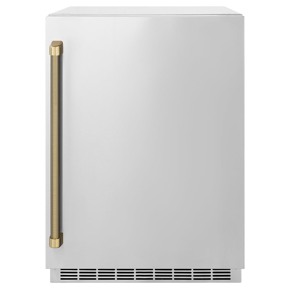 ZLINE Autograph 24" Touchstone 151 Can Beverage Fridge with Solid Stainless Steel Door and Champagne Bronze Helix Handle, RBSOZ-ST-24-KCB