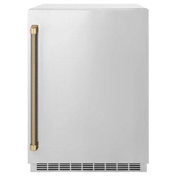 ZLINE Autograph 24" Touchstone 151 Can Beverage Fridge with Solid Stainless Steel Door and Champagne Bronze Helix Handle, RBSOZ-ST-24-KCB