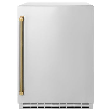 ZLINE Autograph 24" Touchstone 151 Can Beverage Fridge with Solid Stainless Steel Door and Polished Gold Helix Handle, RBSOZ-ST-24-KG