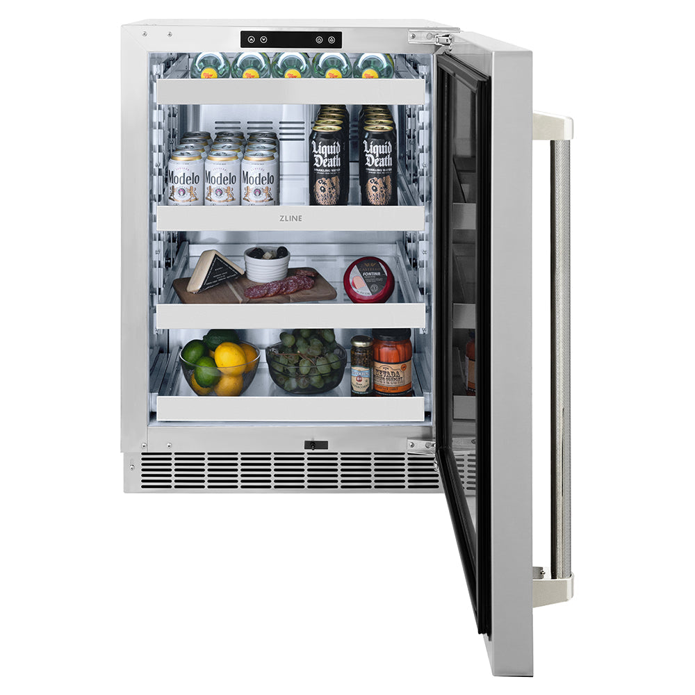 ZLINE Autograph 24" Touchstone 151 Can Beverage Fridge with Solid Stainless Steel Door and Polished Nickel Helix Handle, RBSOZ-ST-24-KPN