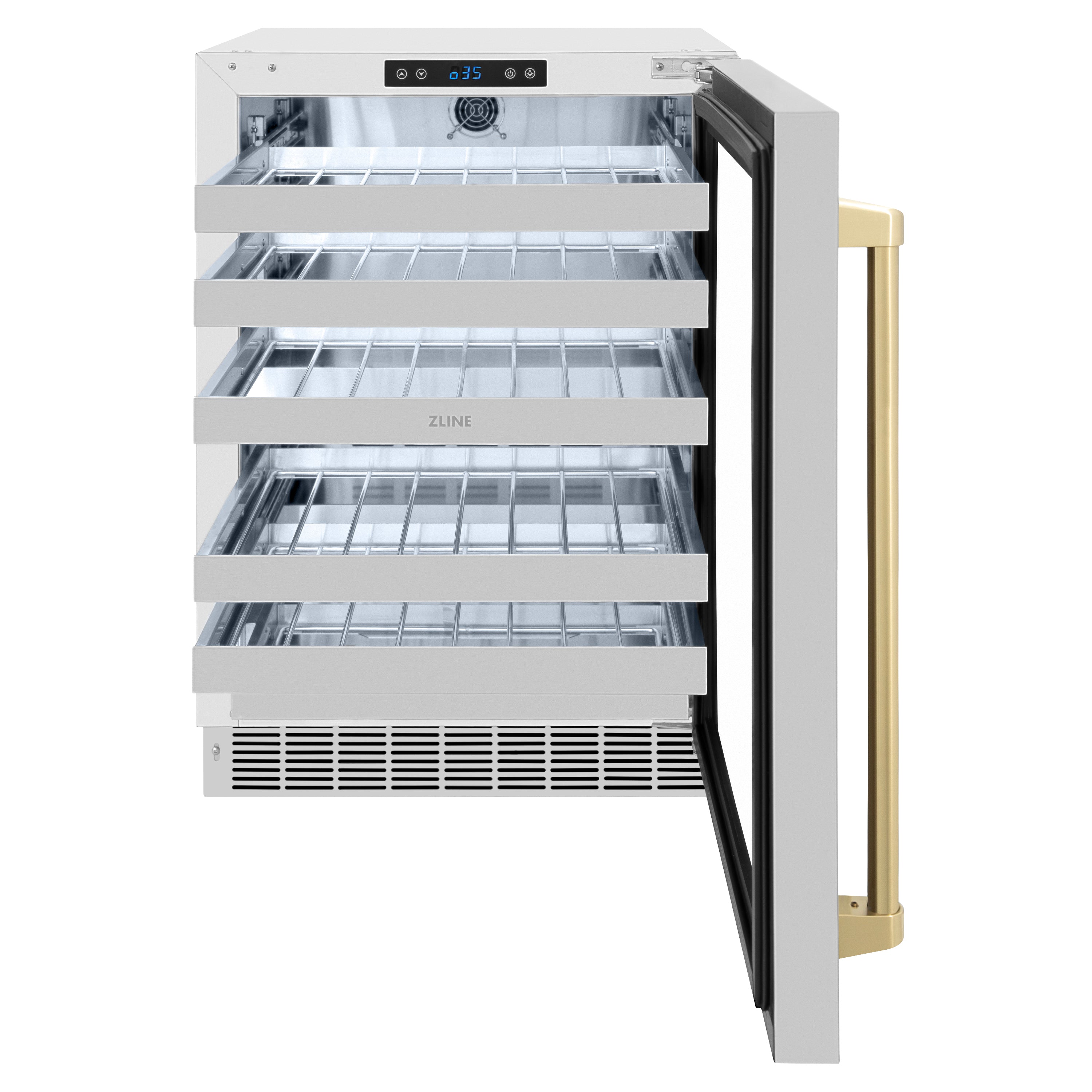 ZLINE Autograph 24" Touchstone Dual Zone 44 Bottle Wine Cooler with Stainless Steel Glass Door and Champagne Bronze Handle,  RWDOZ-GS-24-CB