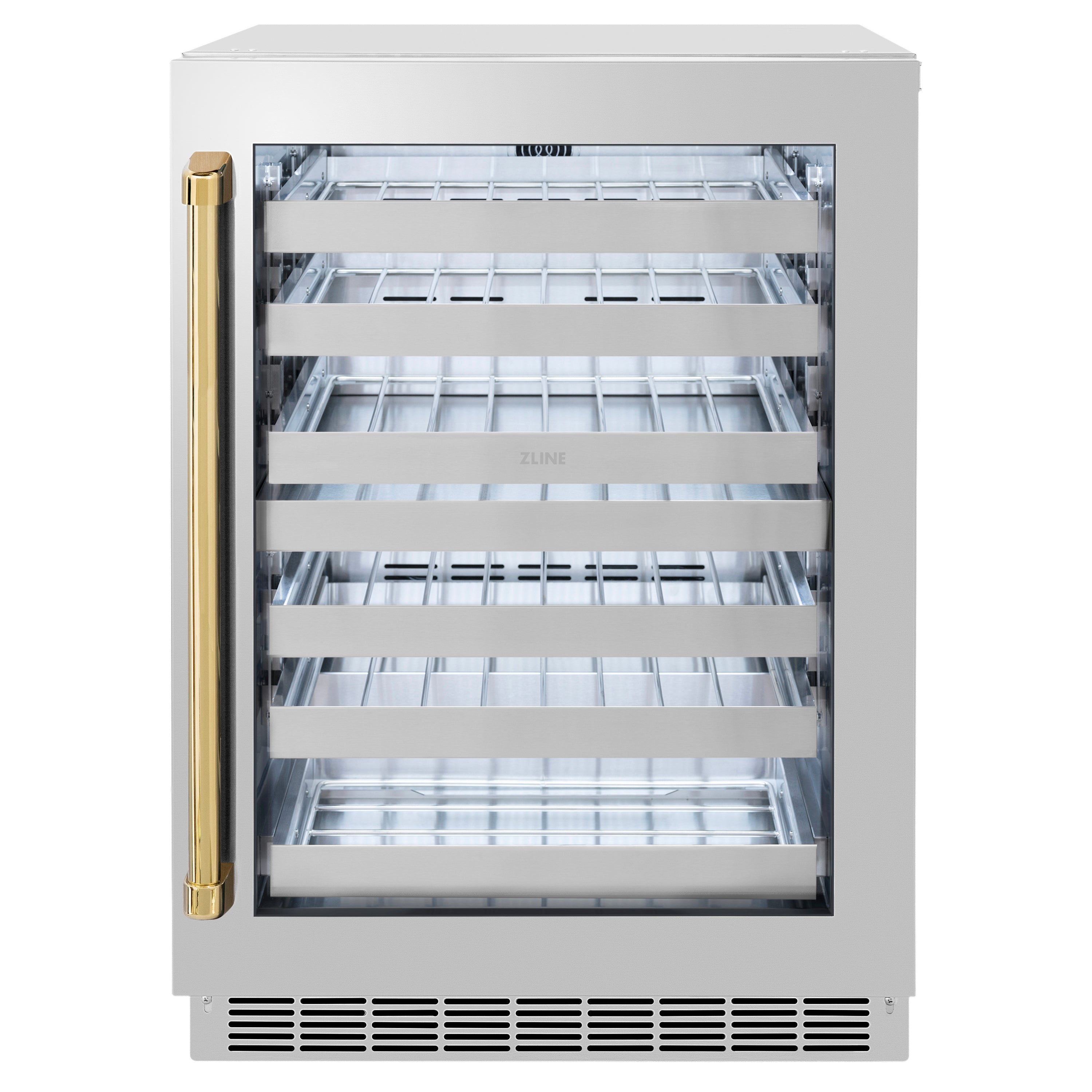 ZLINE Autograph 24" Touchstone Dual Zone 44 Bottle Wine Cooler with Stainless Steel Glass Door and Polished Gold Handle,  RWDOZ-GS-24-G
